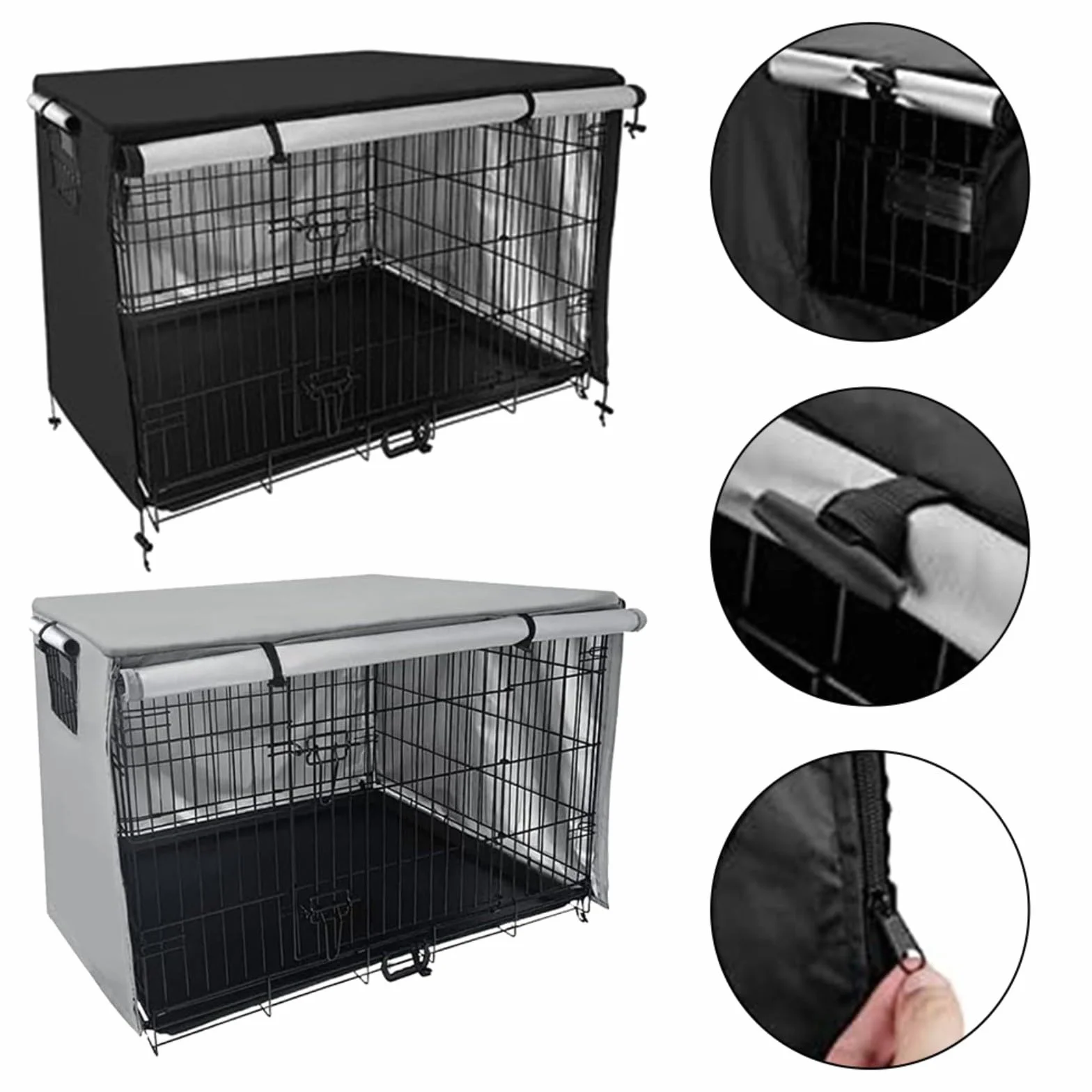 Copertura per gabbia per cani grigia rivestita in PVC, 94 x 61 cm, nero