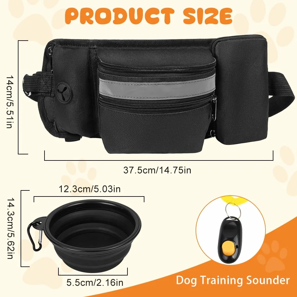 Aomig Borsa per cani 3 in 1: ciotola pieghevole, clicker e marsupio regolabile per passeggiate e allenamento a mani libere
