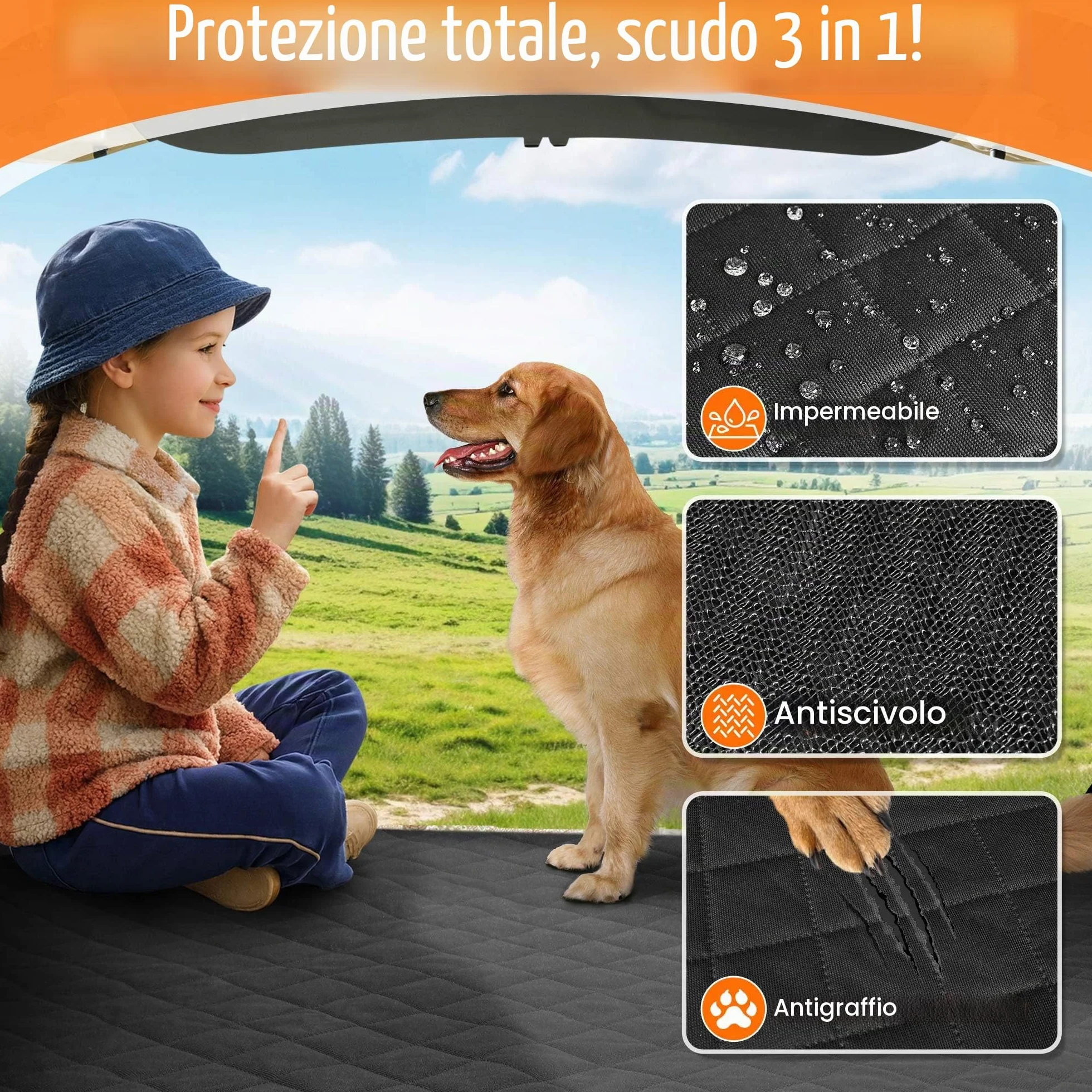 Telo Auto per Cani - Telo Bagagliaio Auto Per cani con Protezione Laterale e Paraurti,Impermeabile & Antiscivolo & Graffi & Resistente,Telo Cane Auto Bagagliaio Facile da Pulire