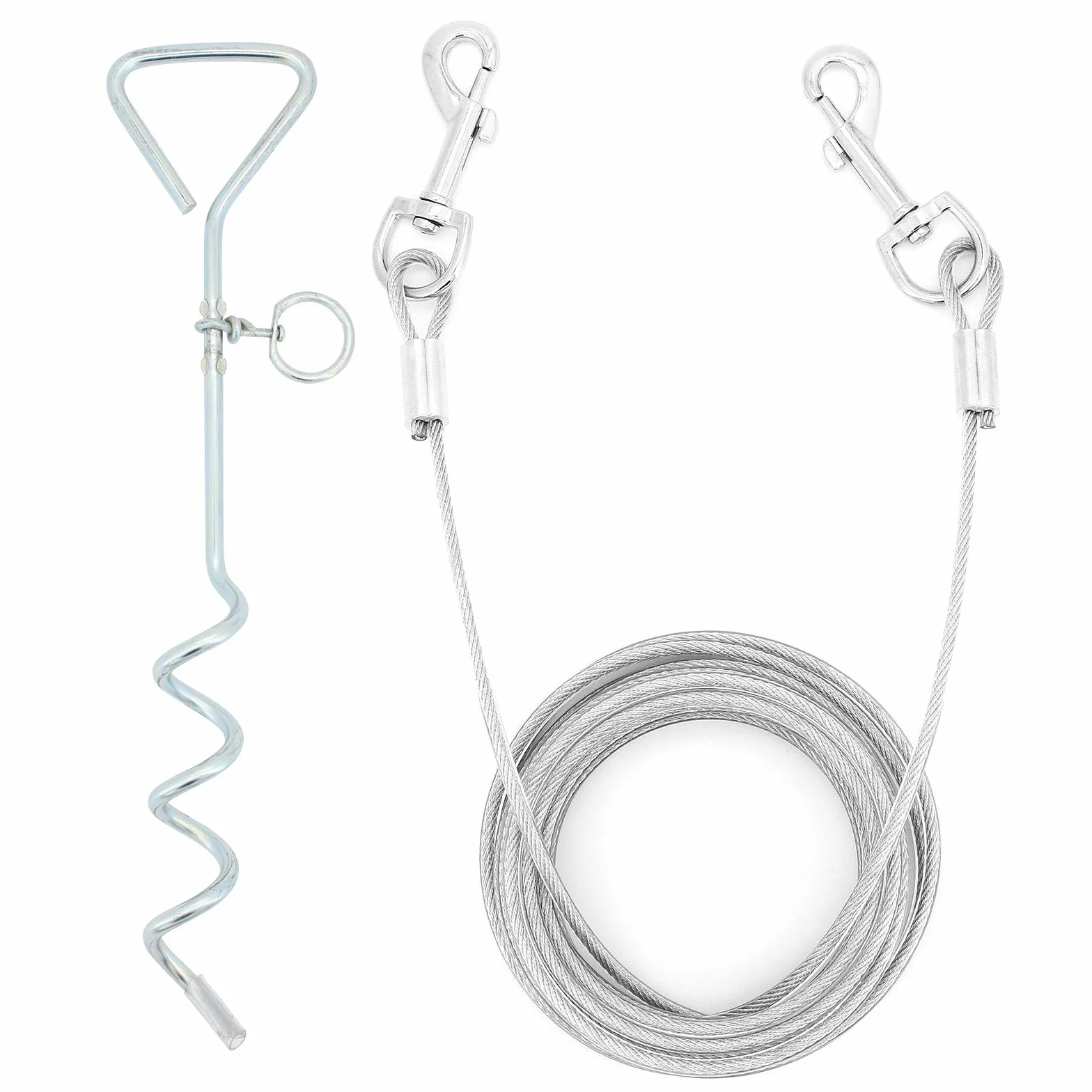 Fascetta per cani in acciaio di alta qualità, con picchetto a spirale da 30,5 cm, per esterni, campeggio, cuccioli, animali domestici e cani di media taglia (5 m)
