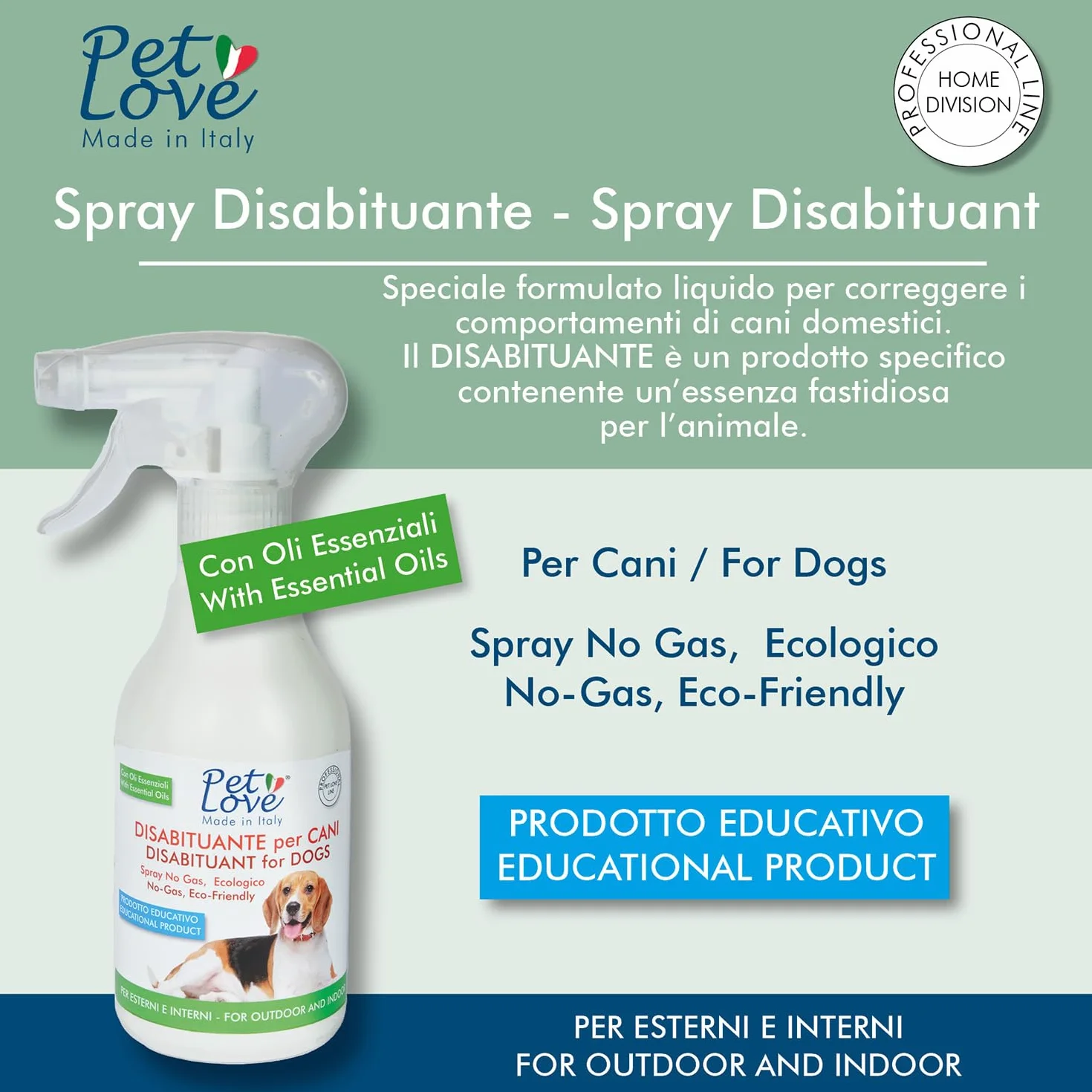 PET LOVE Spray Disabituante Repellente per Cani - Anti Urina per Interni ed Esterni - Barriera Olfattiva - 350 ml
