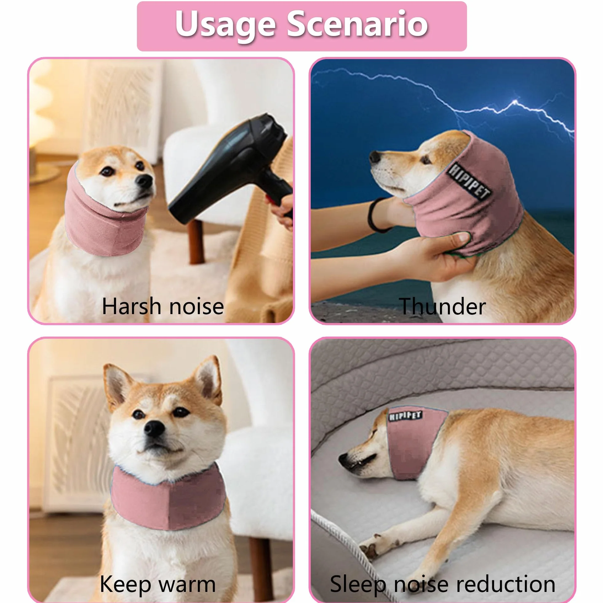 Cane Paraorecchie Calmi Pet Felpa Cappuccio Protezione Rumore Snood Ansia Sollievo Cani (rosa, M)