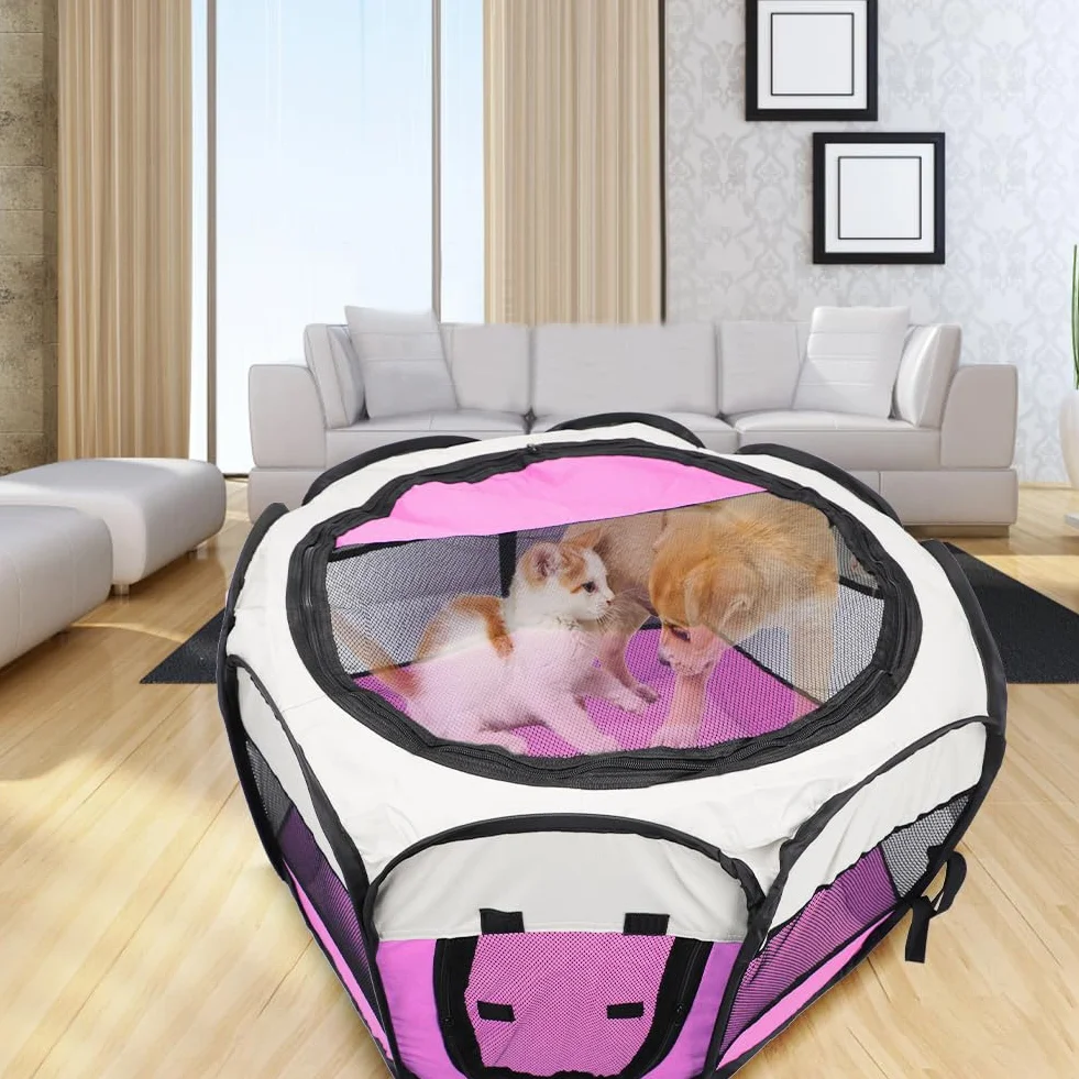 Recinto Cani da Interno Pieghevole 74x74x43cm Rosa per Gatti Cuccioli
