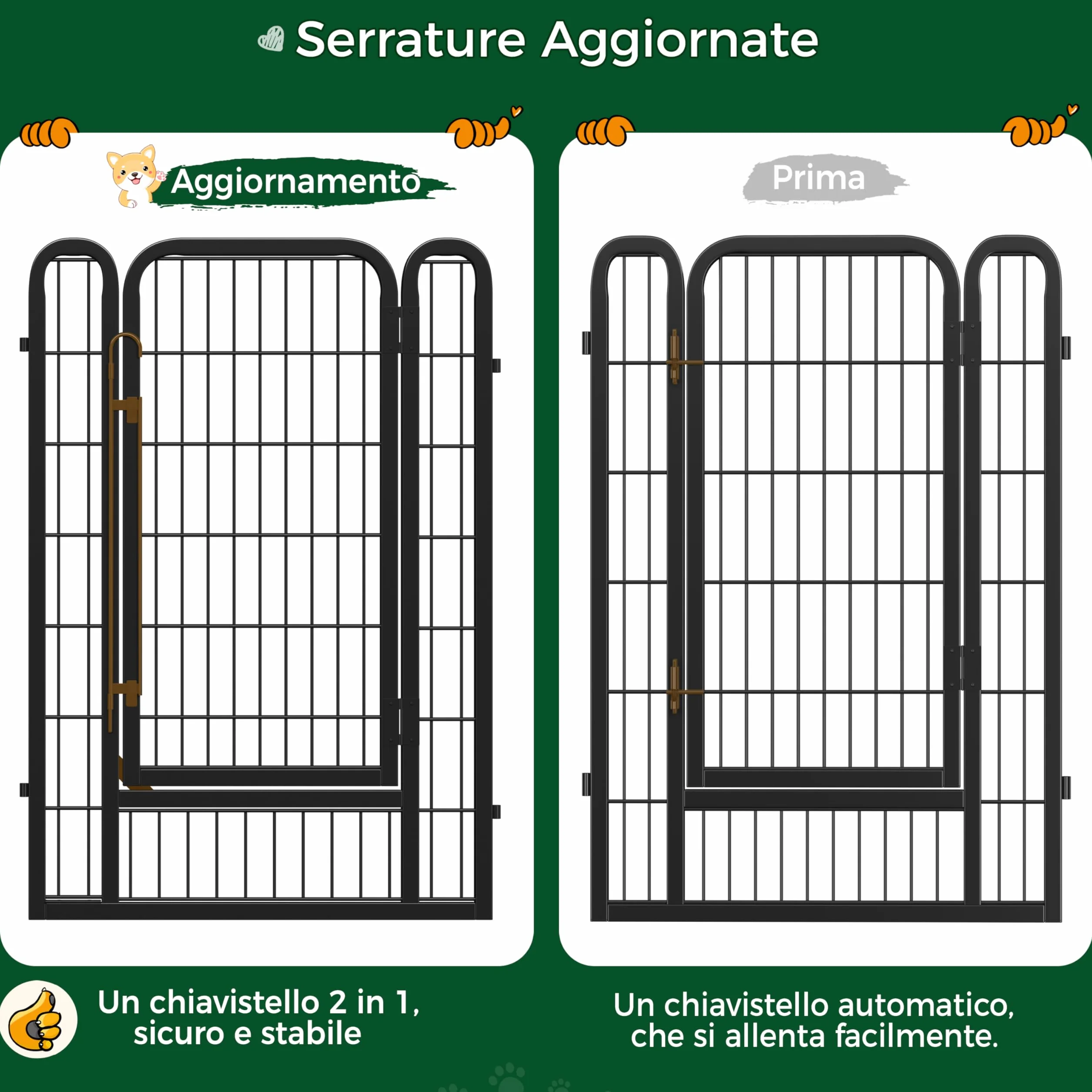 Yaheetech Recinto per Cani Grande 8 Pannelli 68x100 cm Ferro Recinzione Rete Metallica Pieghevole Portatile Nero