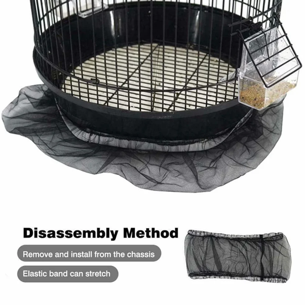 Copertura per Gabbia Uccelli Rete di Protezione in Nylon, Semi Gabbia Uccelli Rete, Gonna Bird Cage Estensibili Copertura per Cage Quadrate Rotonde, Ventilata e Antipolvere, 1 Pezzo (Nero, XL)