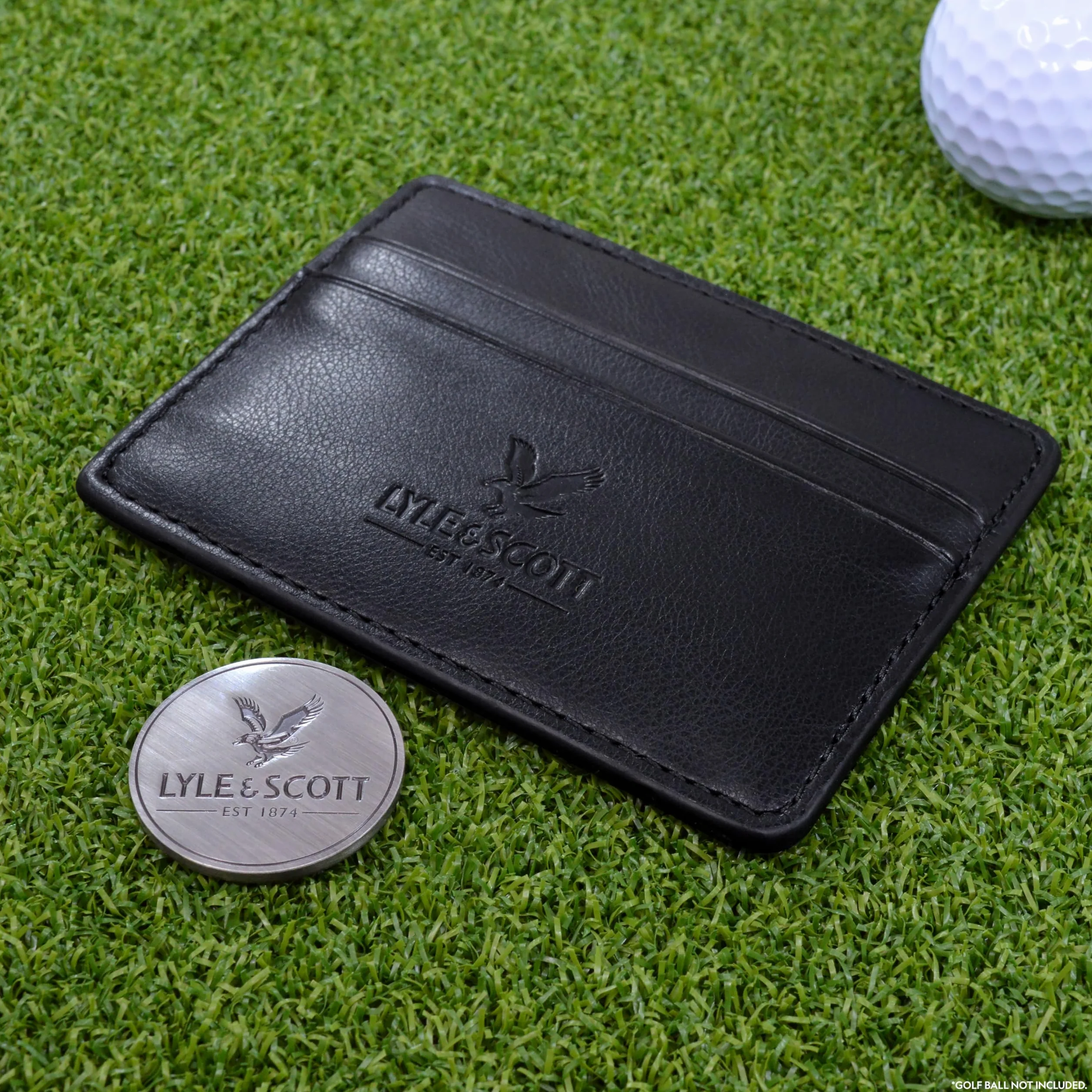 Lyle & Scott Argyle Premium Valuables Pouch - Portafoglio in pelle con cerniera per carte e marcatore palline da 32 mm
