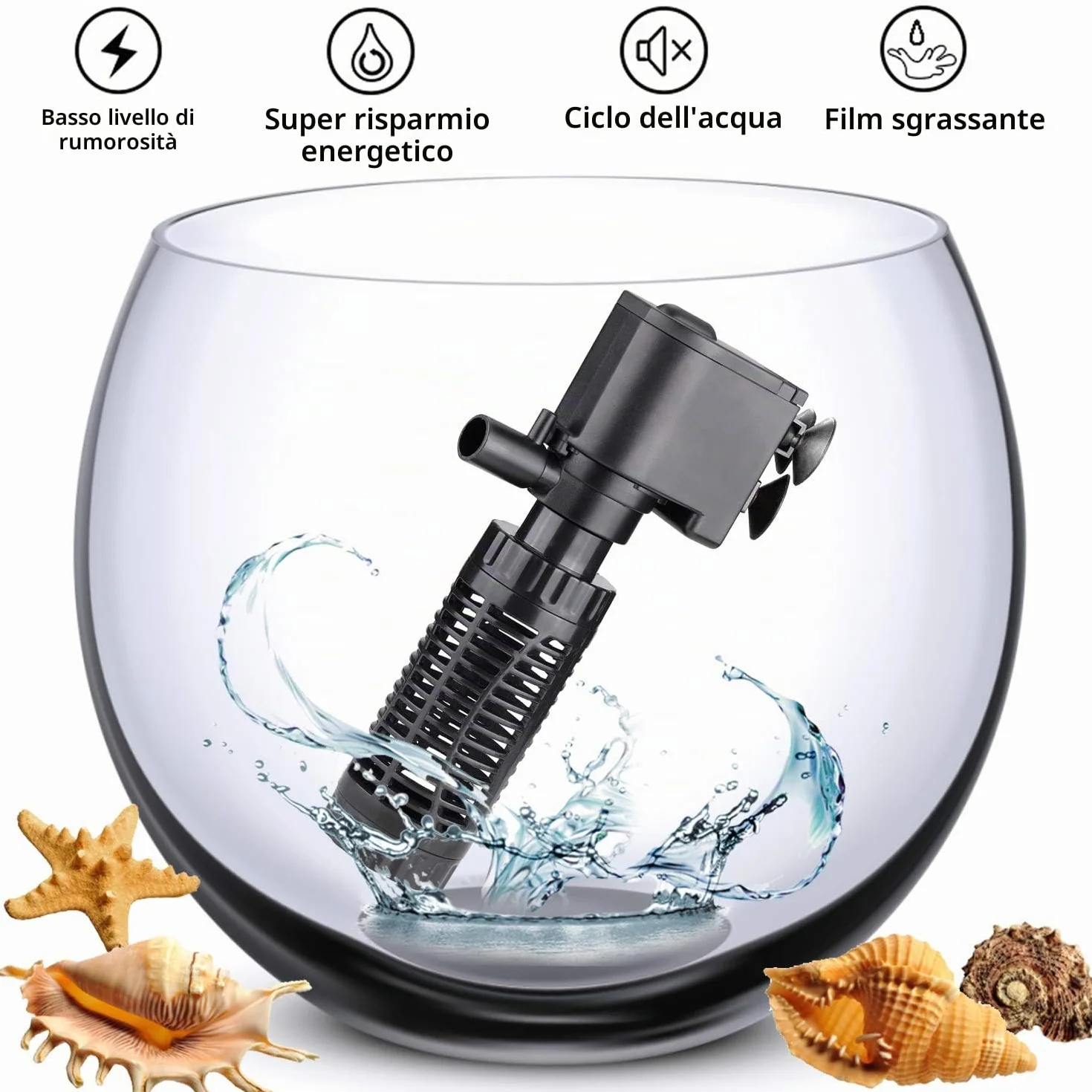 BPS Pompa sommergibile per acquario con filtro 6 W 600 L/H Pompa acqua filtro serbatoio per pesci stagno idroponici 16 x 8 cm BPS-6079