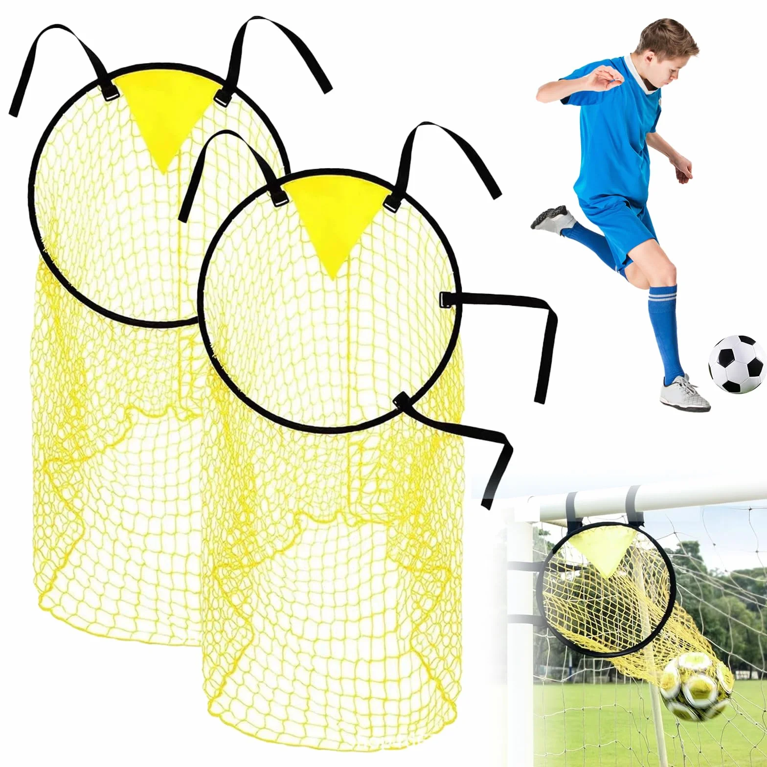 2 Pezzi Bersaglio per Allenamento da Calcio Obiettivo, Porta Calcio, Tiro Angolare Attrezzatura, Rete da Calcio con Cinghie Regolabili, per Calcio Precisione Formazione