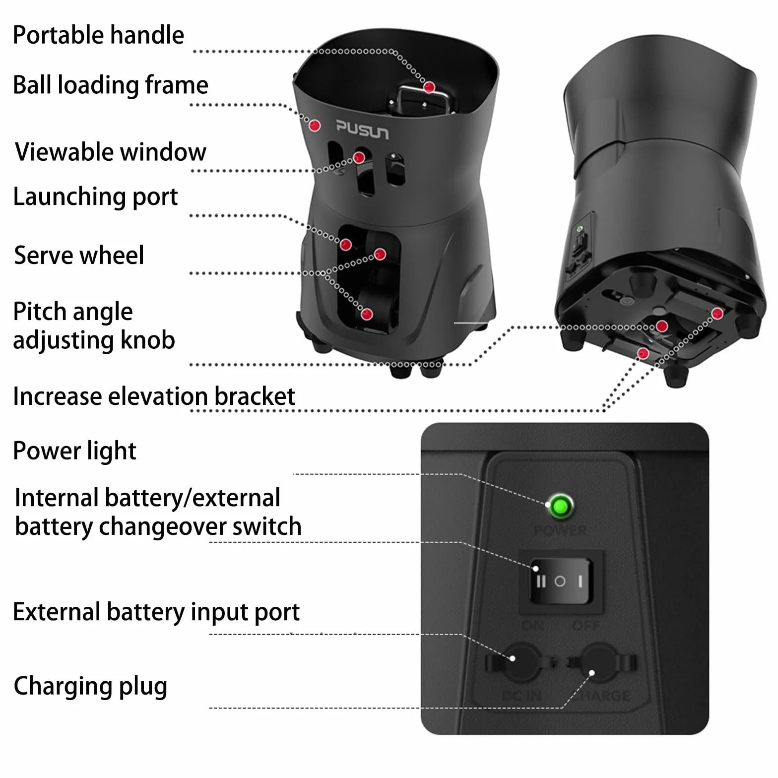 PT Mini PRO Macchina per palline da tennis compatta leggera per principianti auto-allenamento