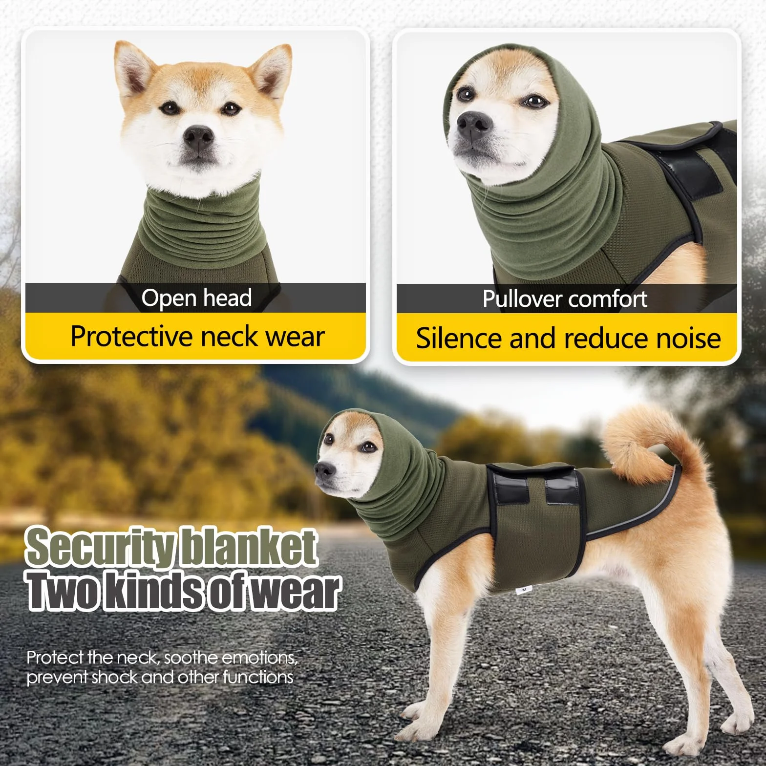 Giacca Calmante Ansiedad per Cani con Cappuccio e Strisce Riflettenti, Verde XS