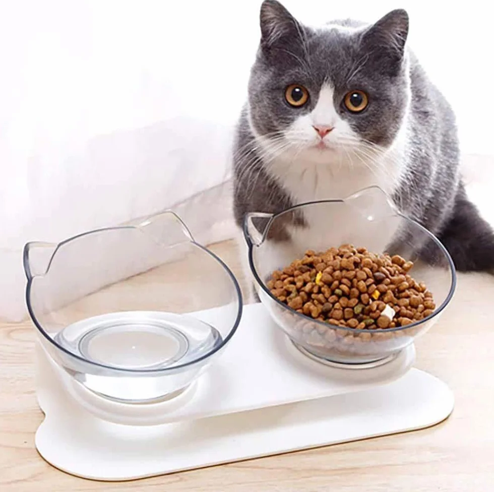 NC Ciotole Cibo per Gatti, Ciotole Inclinabili 15°, Doppie per Alimenti Ciottola Trasparente Gatto