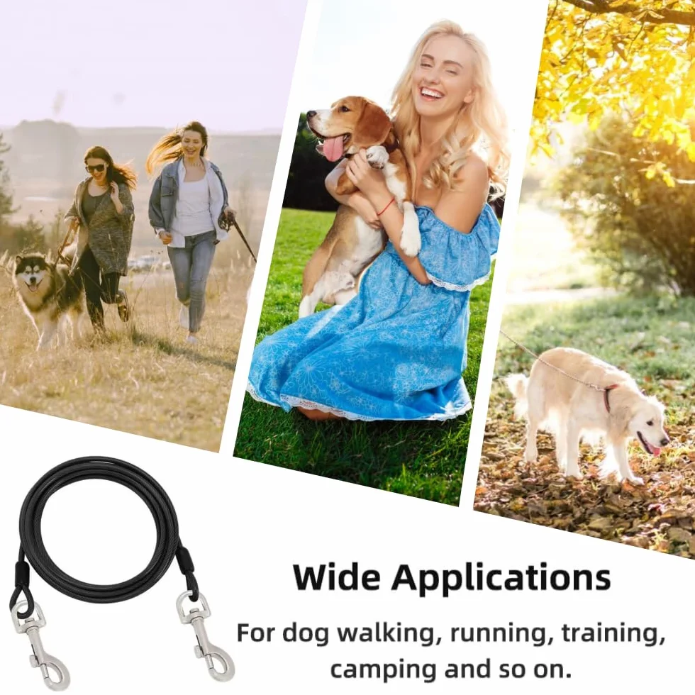 Cavo di sicurezza per cani da 3 m, resistente, per cani, campeggio, picnic, colore: nero