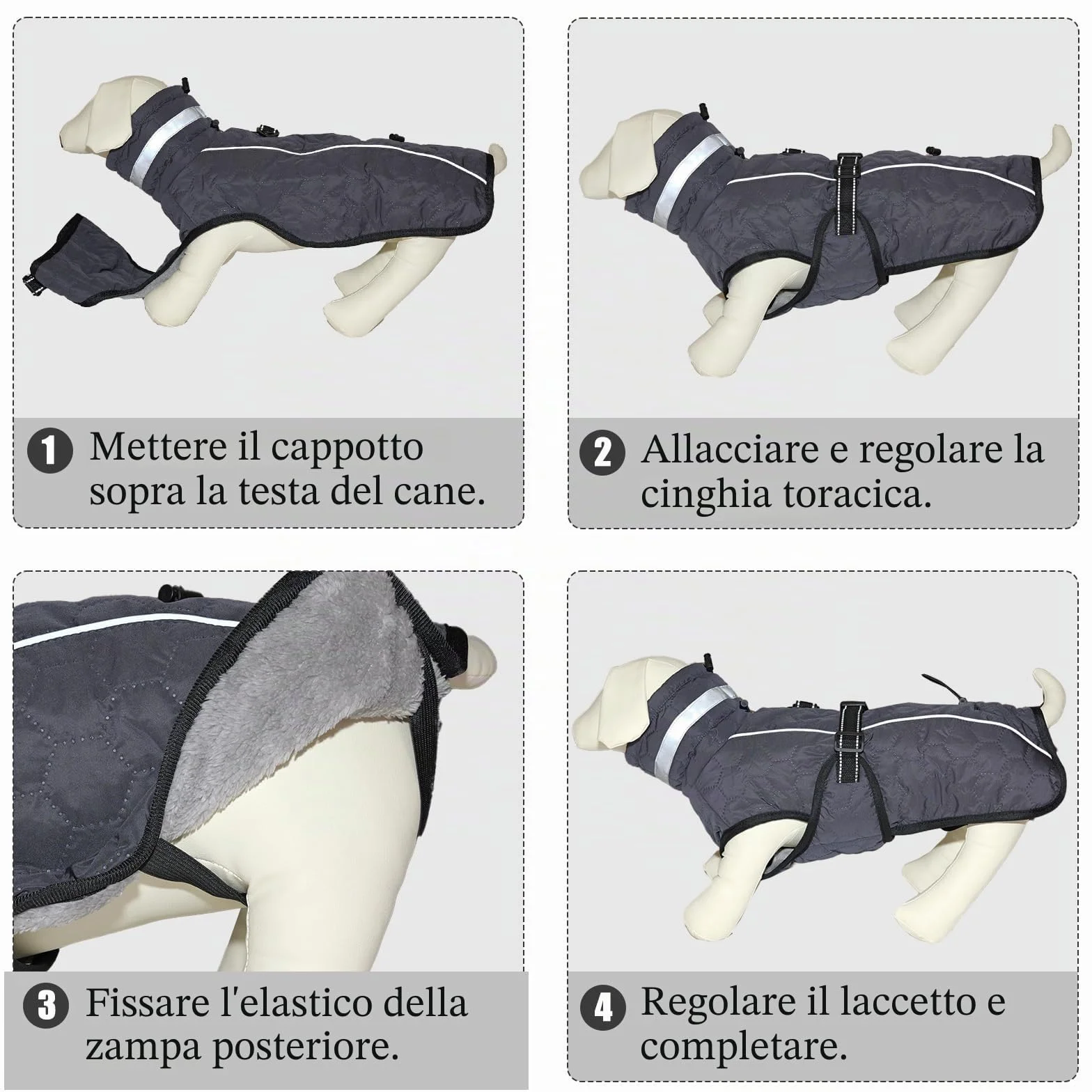 Cappotto Impermeabile Cane Giubbotto Pile Invernale Caldo Regolabile Riflettente Taglia Piccola Media Grande
