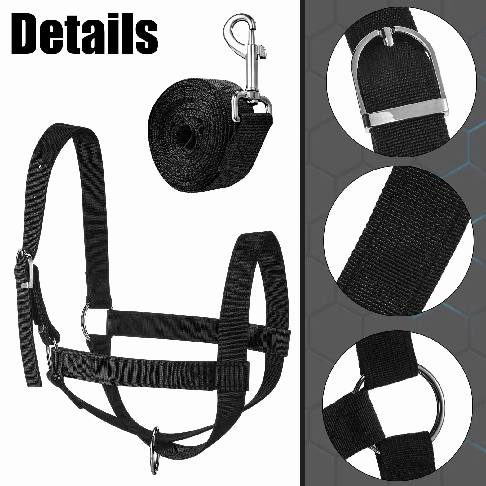 Hillban Cavezza per mucca Capezza per bestiame regolabile con corda di piombo per cavallo in miniatura asino capra puledro nylon bestiame forniture per addestramento