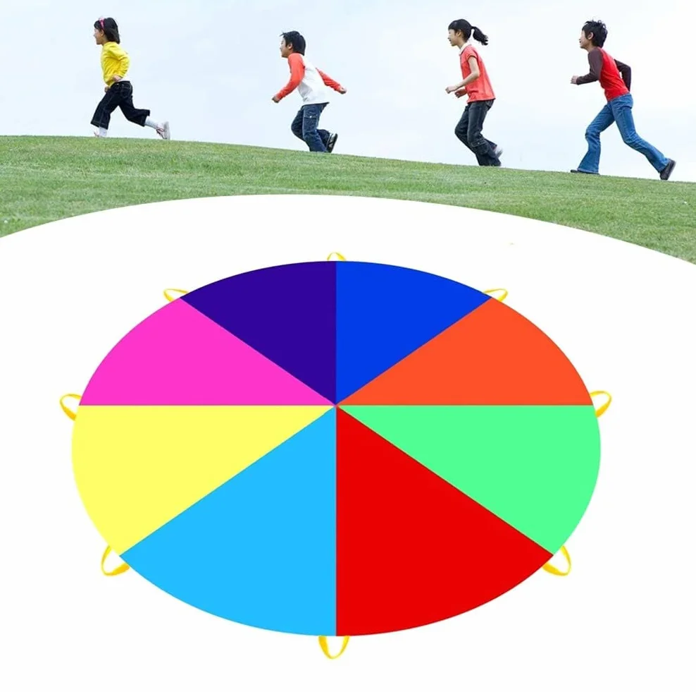 Gioco Paracadute Arcobaleno 8 Maniglie Bambini 2M Giocattolo Paracadute Colorato Stoffa