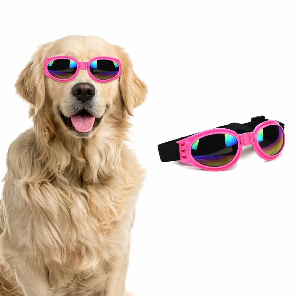 Occhiali per Cani da Sole Pieghevole Pet Dog Occhiali Protezione UV Impermeabili Antineve Antivento Antipolvere per Cani di Taglia Media o Grande