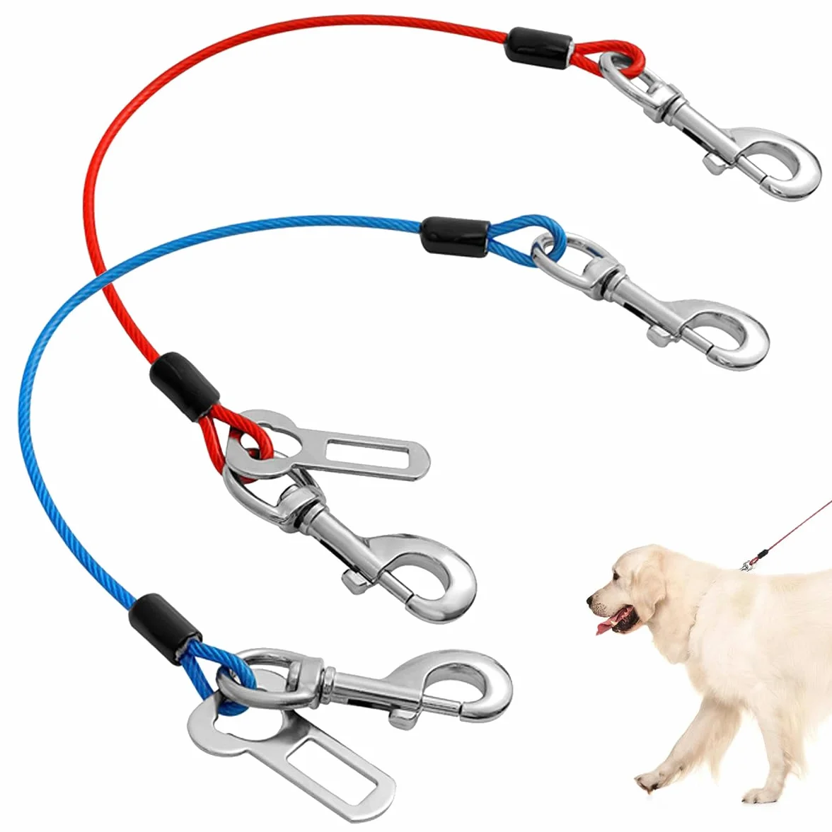 2 Pezzi Guinzaglio per Cani Prova di Masticare, 40 cm Cintura di Sicurezza per Cani Auto, Cavo per Legare Il Cane, Guinzaglio Retriever Resistente per Cuccioli, Cane di Piccola e Media Taglia