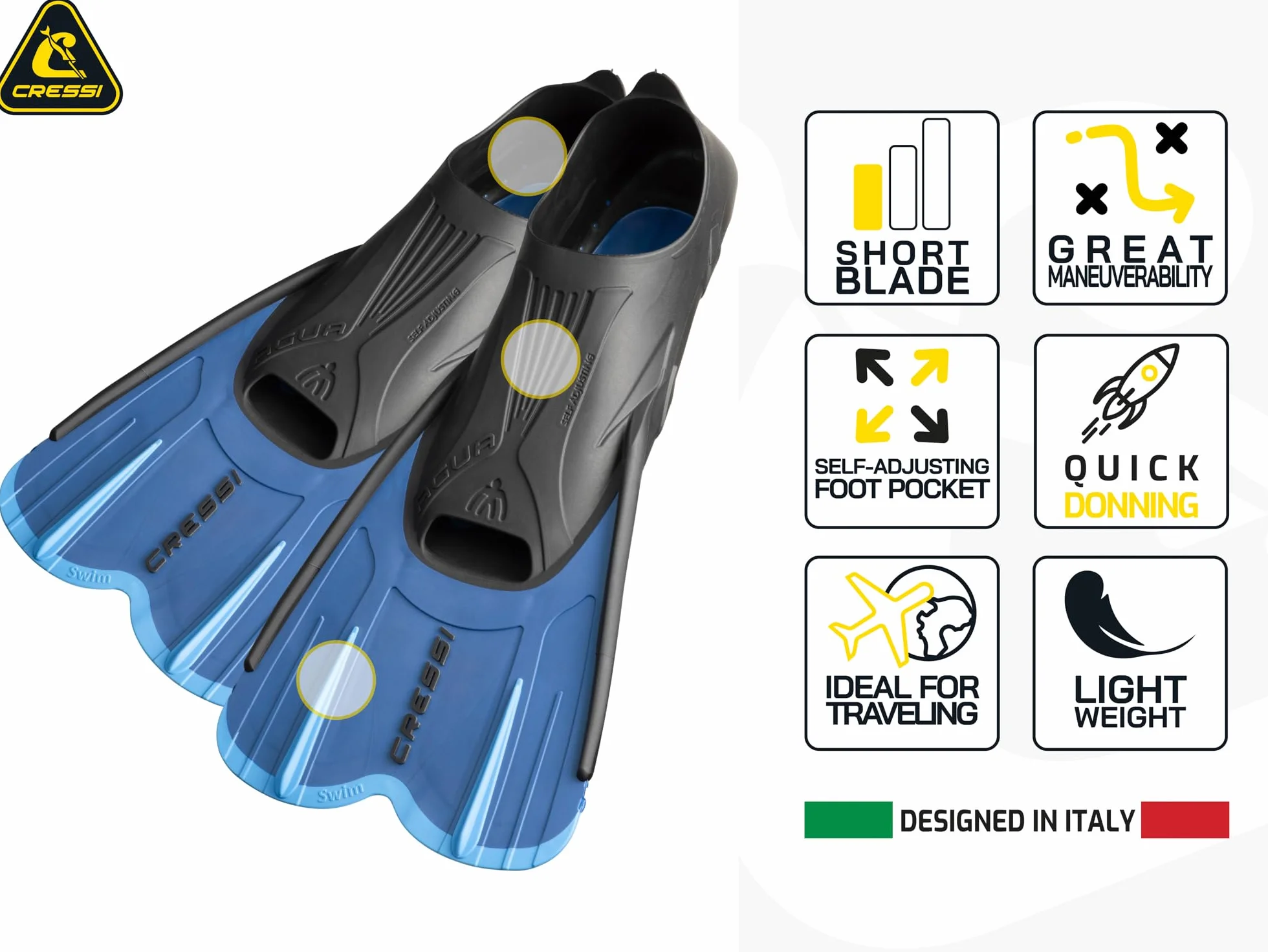 Cressi Pinne da Nuoto Corte Leggere Adulti Tasca Piedi Autoregolabile Made in Italy
