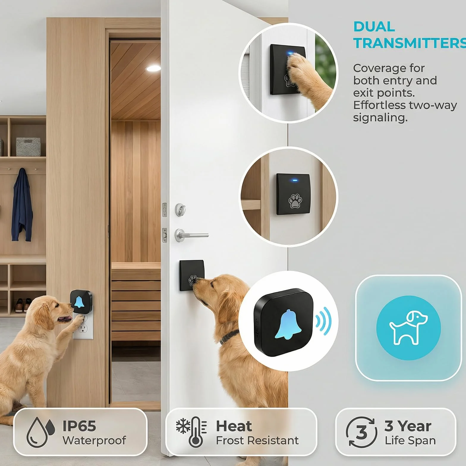 Campanello per Cani Senza Fili: Campanello Wireless per Cani, 38 Melodie, Volume Regolabile, Portata di 400 M, 1 Ricevitore, 1 Trasmettitore, Campanello Wireless Intelligente per Canis (Nero)