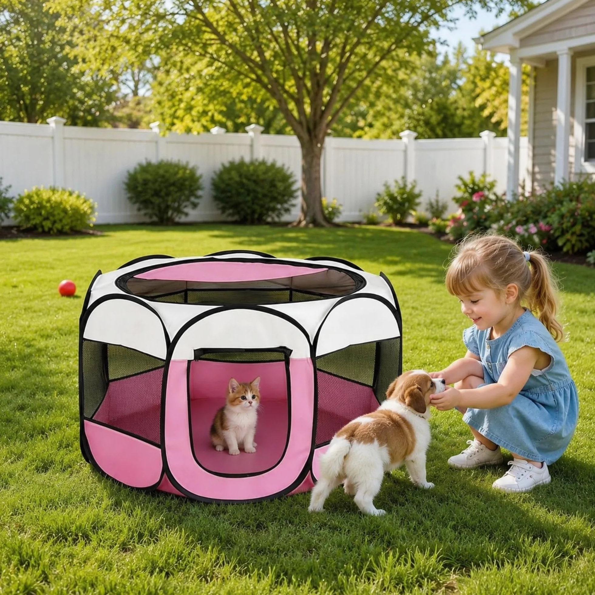 Recinto pieghevole per cuccioli 74x74x43 cm box per cani gatti conigli interni esterni rosa