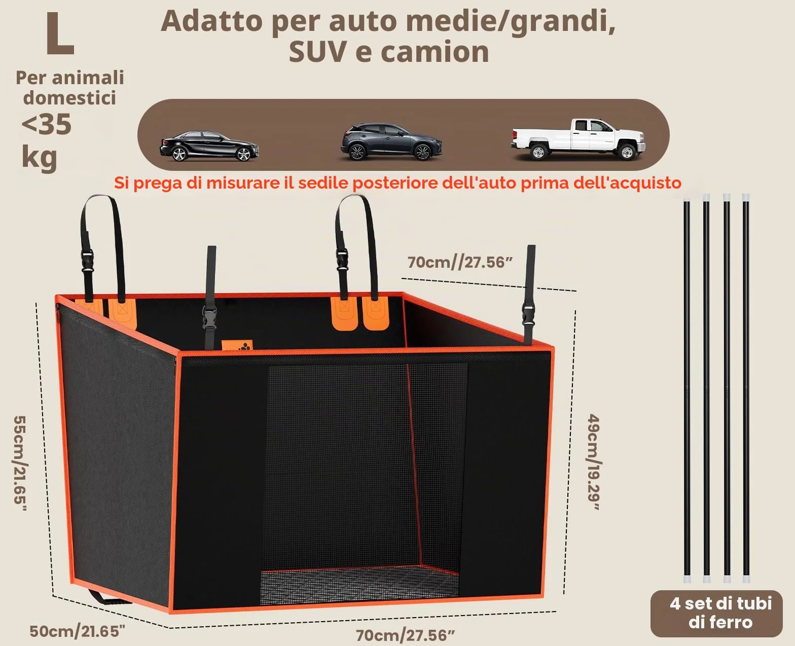 Pecute Seggiolino Auto per Cani Grandi,Seggiolino Auto per Cani di Piccola e Media Taglia, Coprisedile Auto Cane con Cintura di Sicurezza,100% Coprisedile Impermeabile, Resistente agli Strappi,L