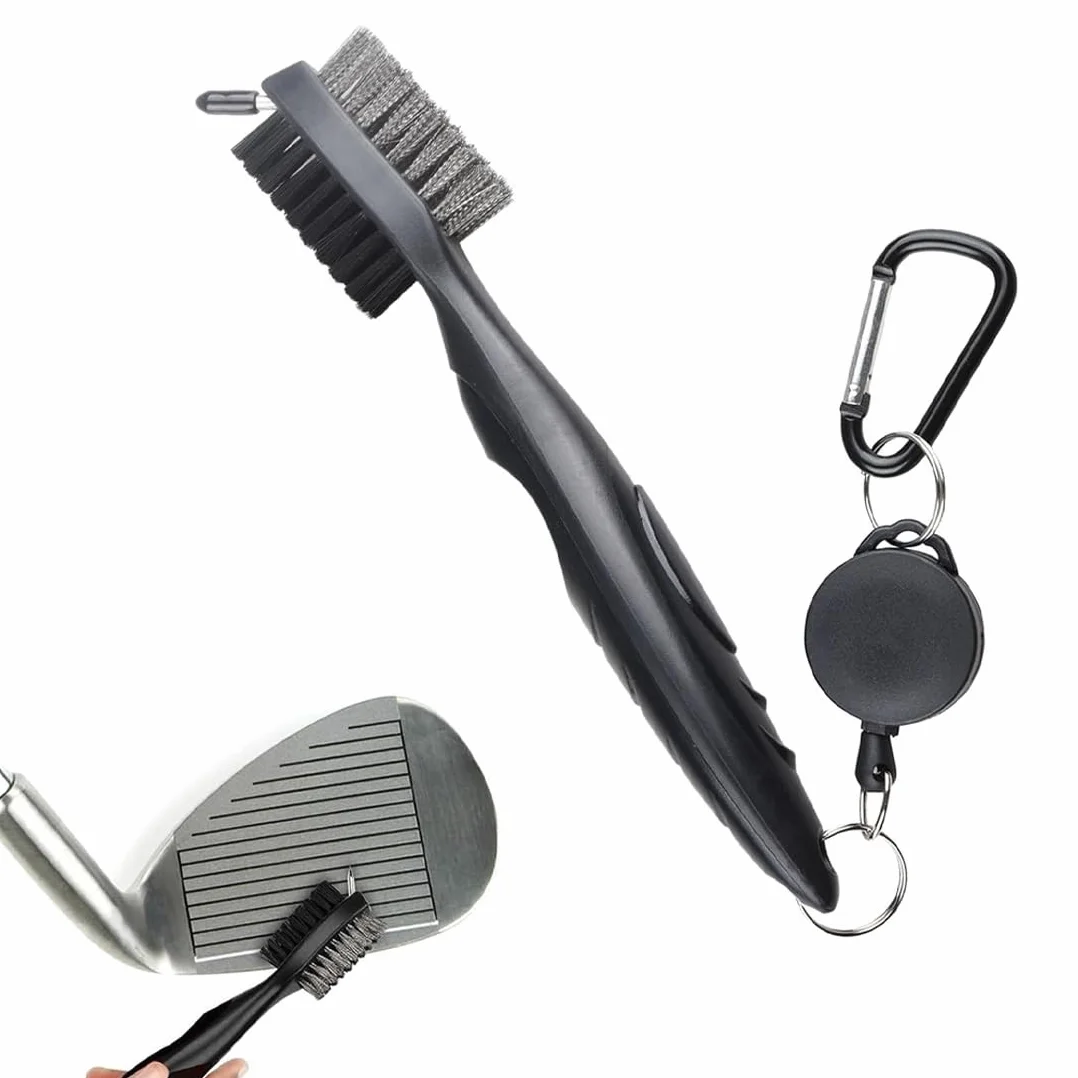 Spazzola per Mazze da Golf con Clip, Doppia Testina, per Pulizia Club Face e Groove
