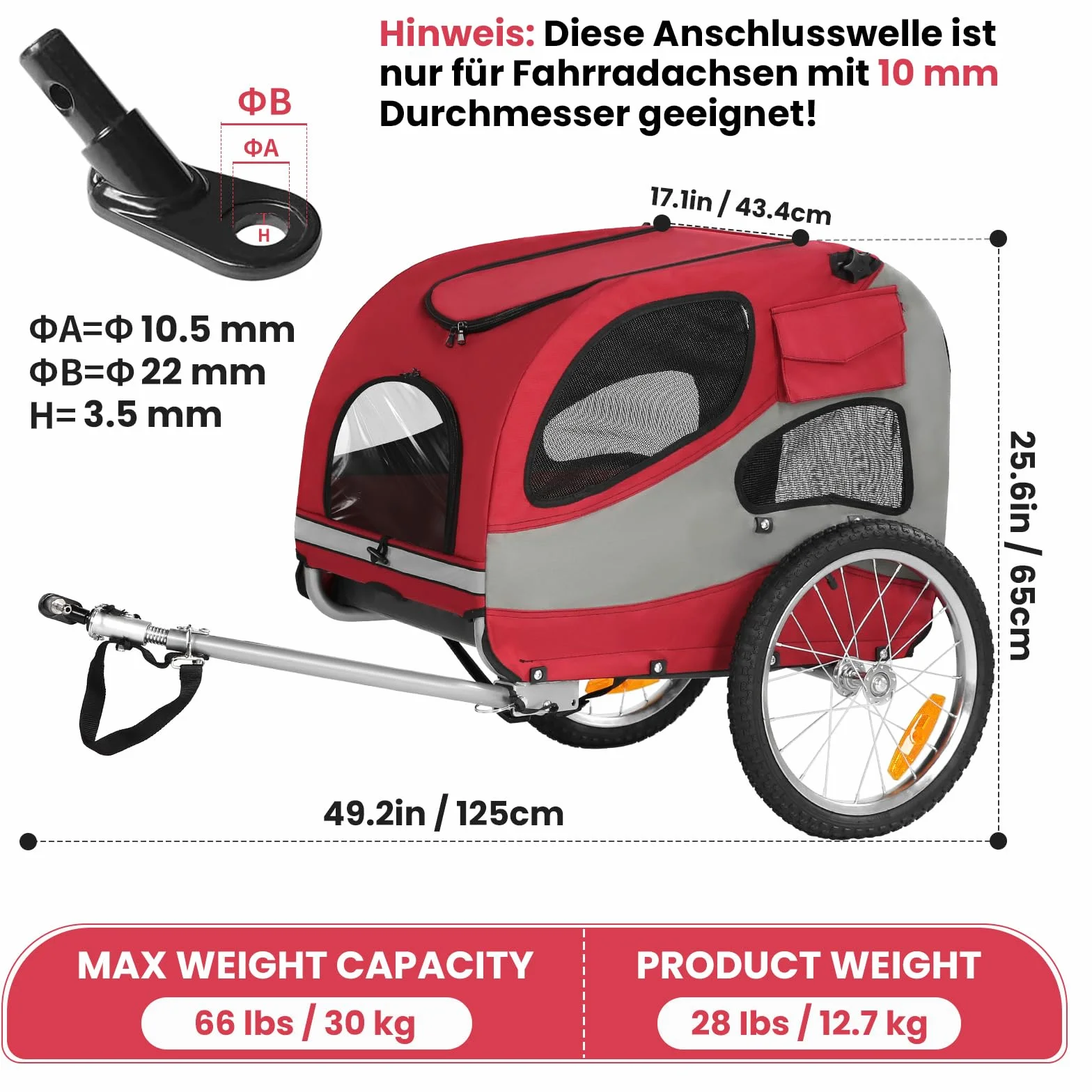 Rimorchio per cani per bicicletta, rimorchio per cani fino a 30 kg, pieghevole per cani con riflettori di sicurezza, custodia, interno imbottito e guinzagli di sicurezza