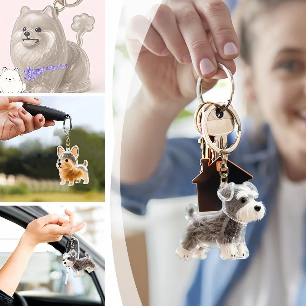 Portachiavi Pel di Cane Ciondolo Plastica Trasparente Ricordi Animali Domestici Bulldog Francese Sdraiato