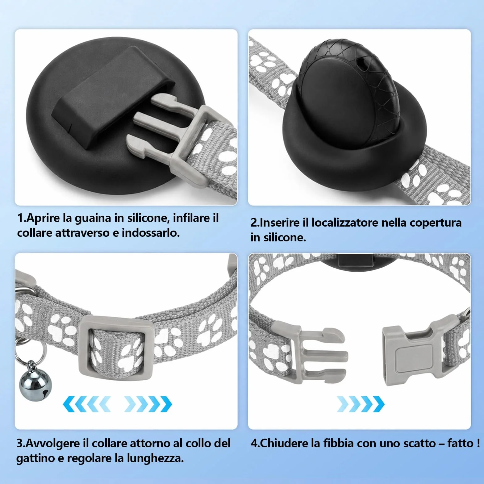 GPS per Cani, Collare GPS Gatto con Tracciamento in Tempo Reale, Localizzatori GPS per Cani, Posizionamento Globale Compatibile con iOS e Android, Impermeabile IPX6, Nessun Abbonamento - Grigio