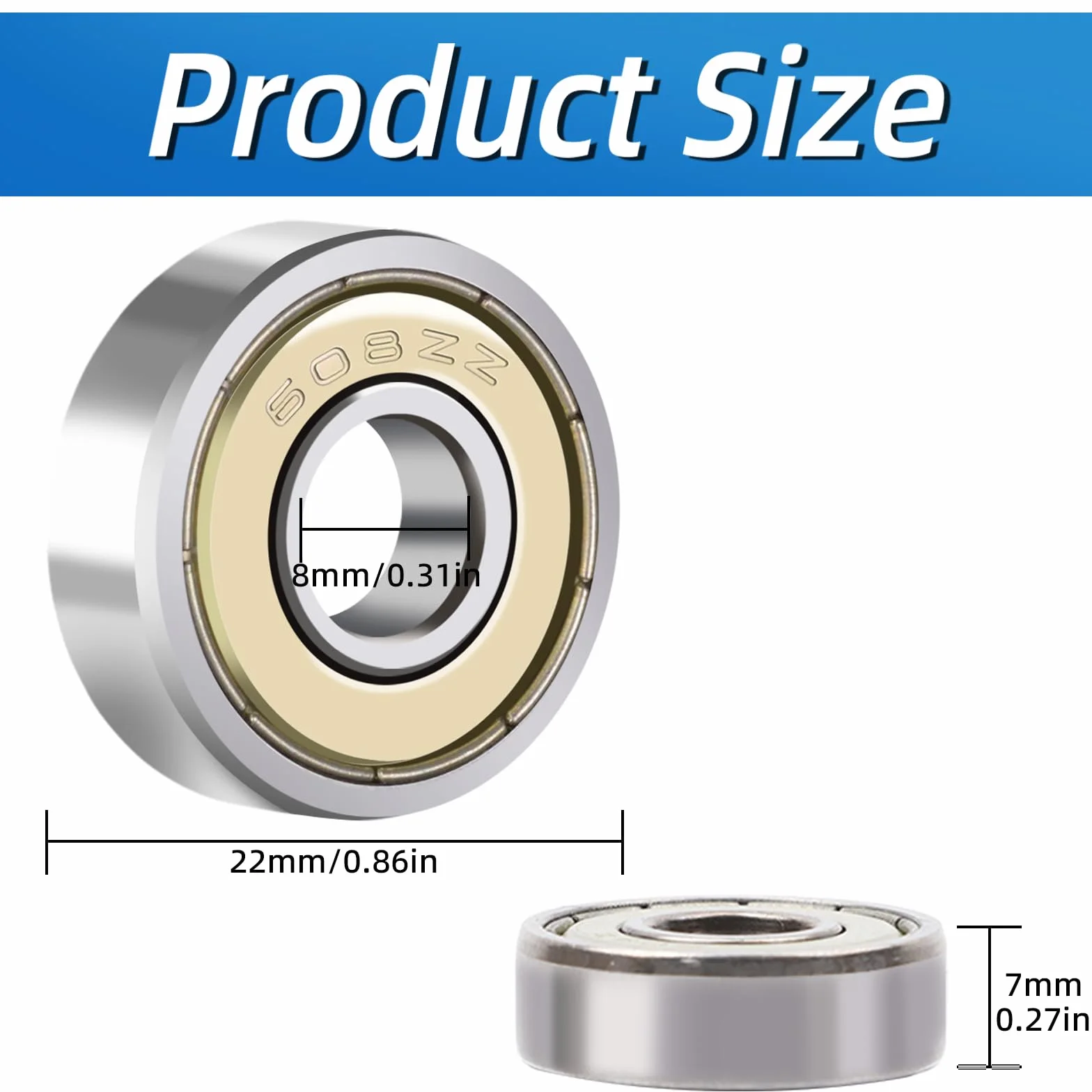 Cuscinetti a sfera 608 ZZ 8x22x7 mm doppia schermatura metallo 40 pezzi