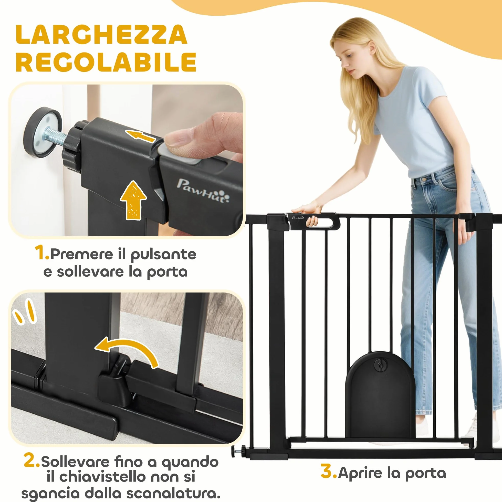 PawHut Cancellino per Cani Regolabile con Porta Piccola, Barriera per Cani con Chiusura Automatica, 75-103x76 cm, Nero