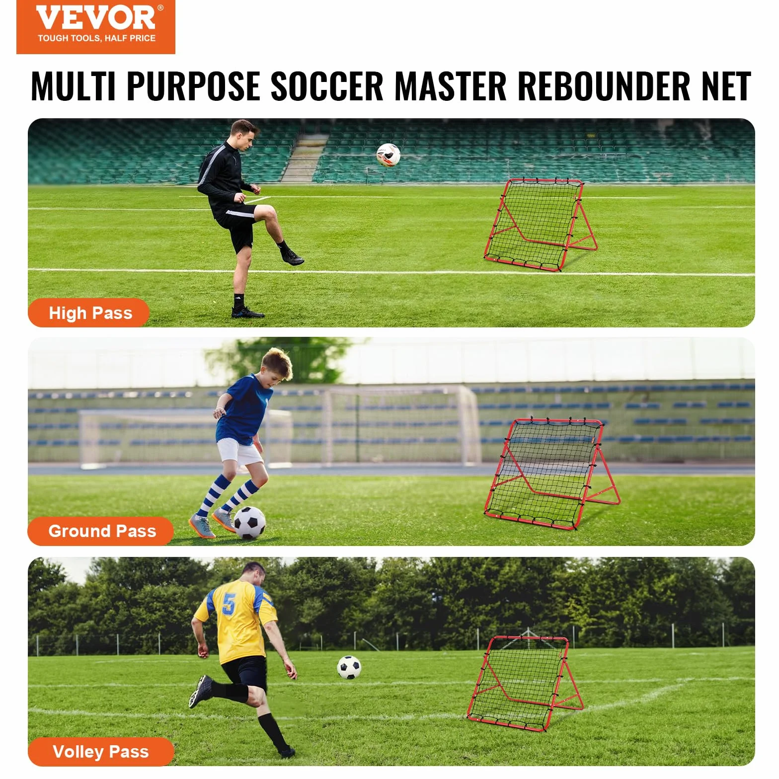 VEVOR Rete da Calcio Rimbalzo Pop Up 1 x 1m Rete da Calcio Rimbalzo da Allenamento Portatile per Giardino Angolo Regolabile Tubo in Ferro Rete in PE, Obiettivo Calcio Pieghevole Bambini Adolescenti