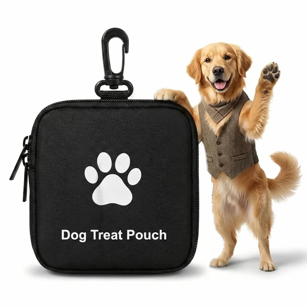 1 sacchetto per snack per cani, design impermeabile, per conservare snack per cani come ricompensa, con chiusura a zip, adatto per viaggi e uso all'aperto (nero)