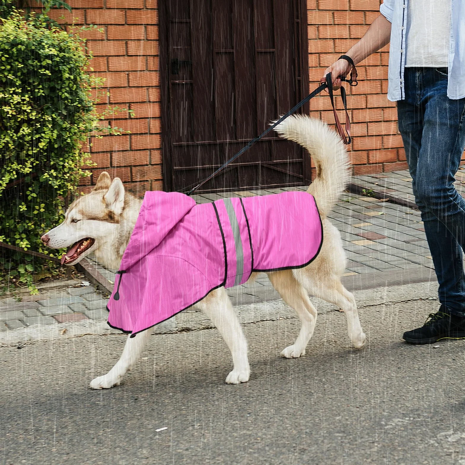 Impermeabile per cani, con cappuccio, regolabile, riflettente, antivento, per cani di taglia piccola, media e grande (S, rosa)