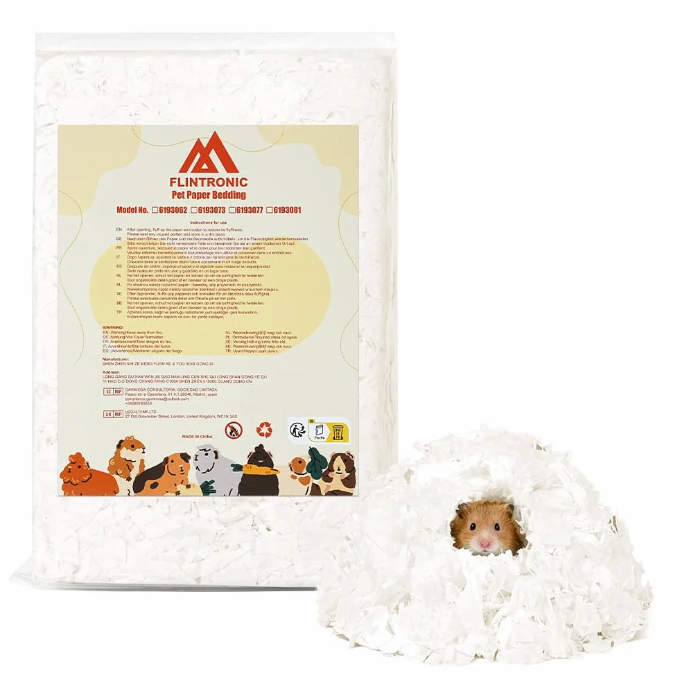 flintronic Lettiera per Piccoli Animali, 15L Biancheria da Letto per Animali Domestici, 99% Priva di Polvere e Antiodore, per Criceto, Coniglio Nano, gerbilli, Roditori(440g)