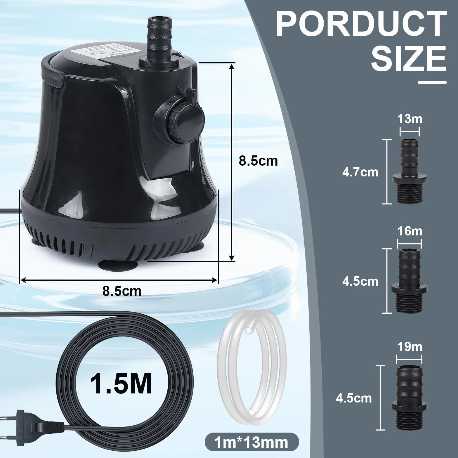 EFUTURETIME Pompa per Acquario 25W 800l/H Pompa Acqua Sommergibile Silenziosa con 1m Tubo Flessibile 3 Ugelli, Pompa per Laghetto Fontana da Interno per Giardini Piscina Idroponica Acquari