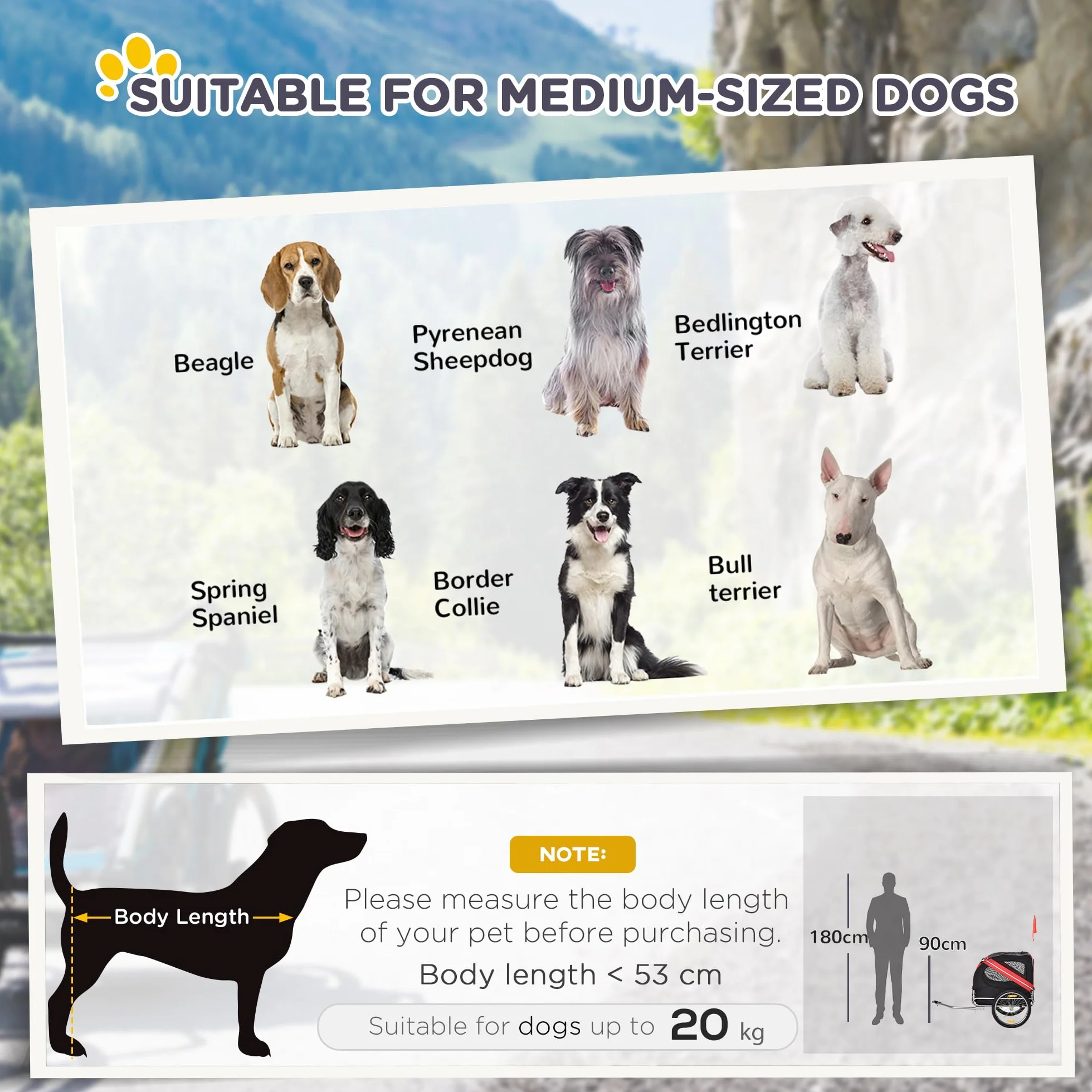 PawHut rimorchio bicicletta per cane animali pieghevole 8 riflettori Bandiera barra traino incluso Acciaio Poliestere Impermeabile Max. 40 kg 140 x 90 x 106 cm