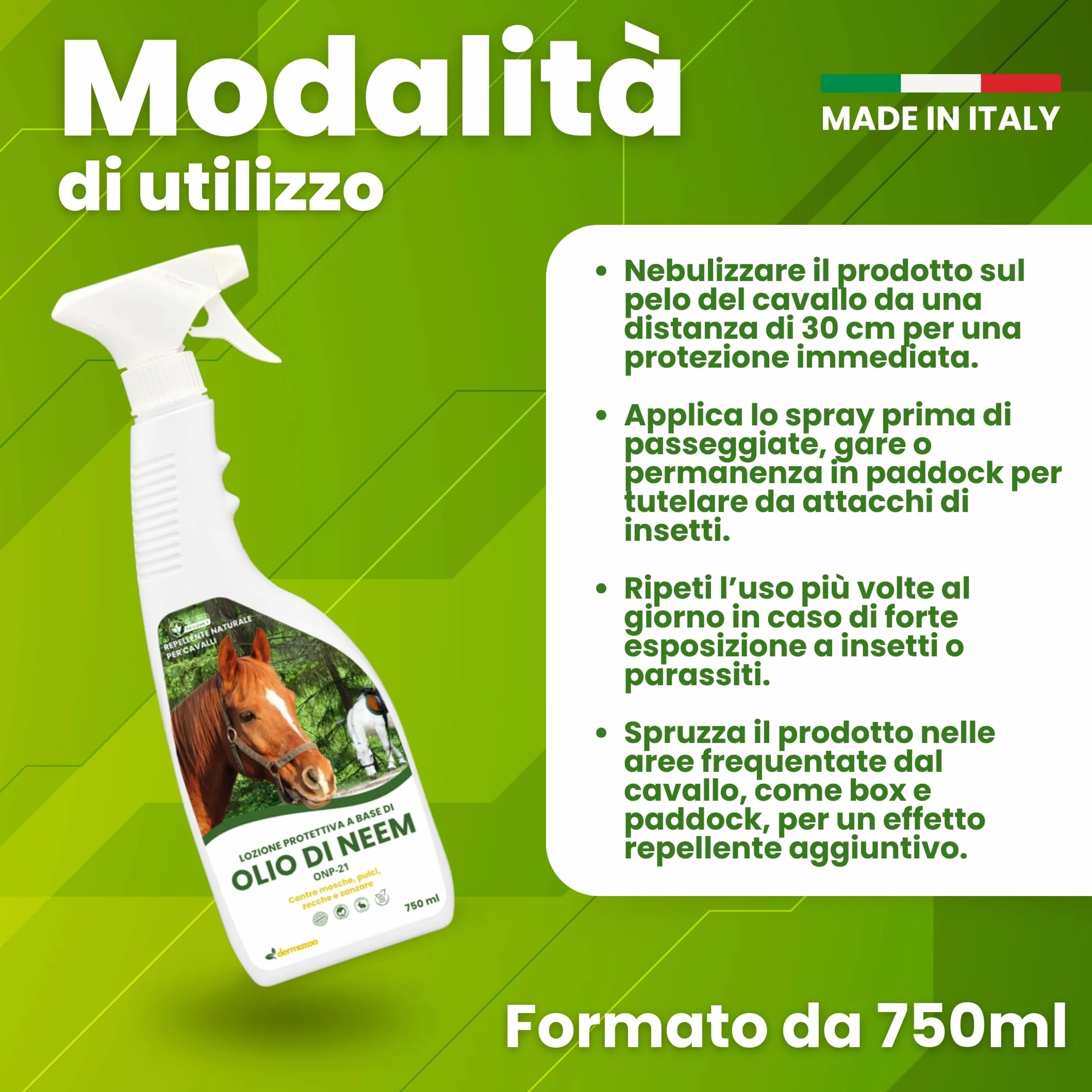 Dermazoo Olio di Neem per Cavalli ONP-21 Repellente Antipulci 2 x 750ml Spray Antizanzare