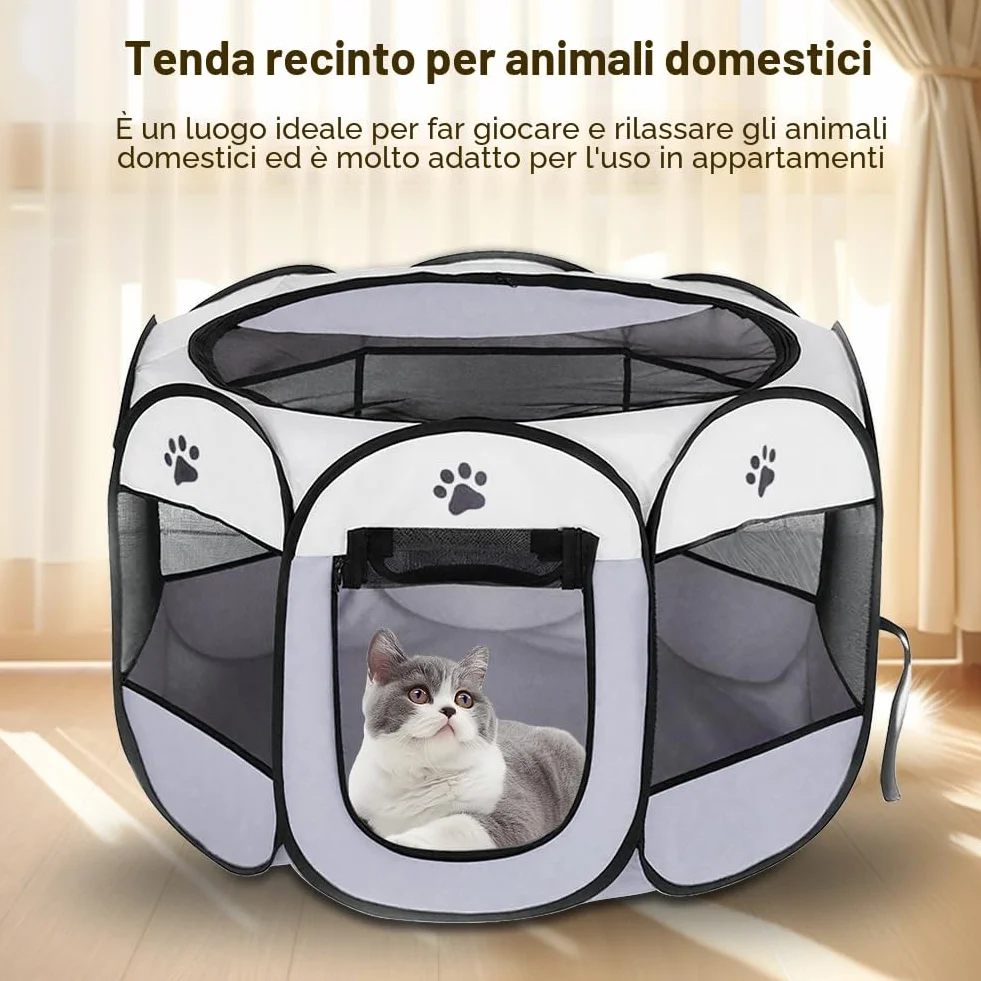 Recinto per Cani Pieghevole 74x74x43cm per Cuccioli Gatti e Piccoli Animali Interni ed Esterni Grigio