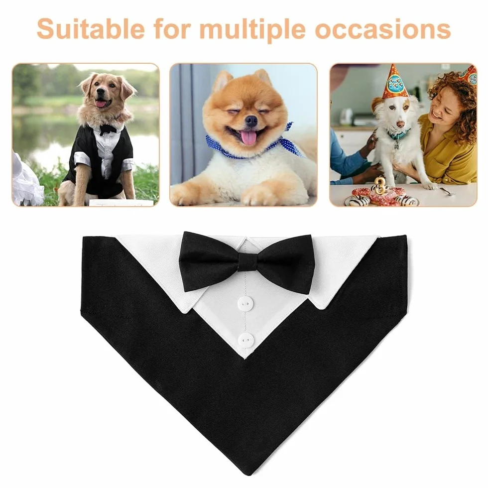 DONGKER Collare Smoking per Cani Regolabile con Papillon per Cane Piccola Media Grande Matrimonio Compleanno San Valentino