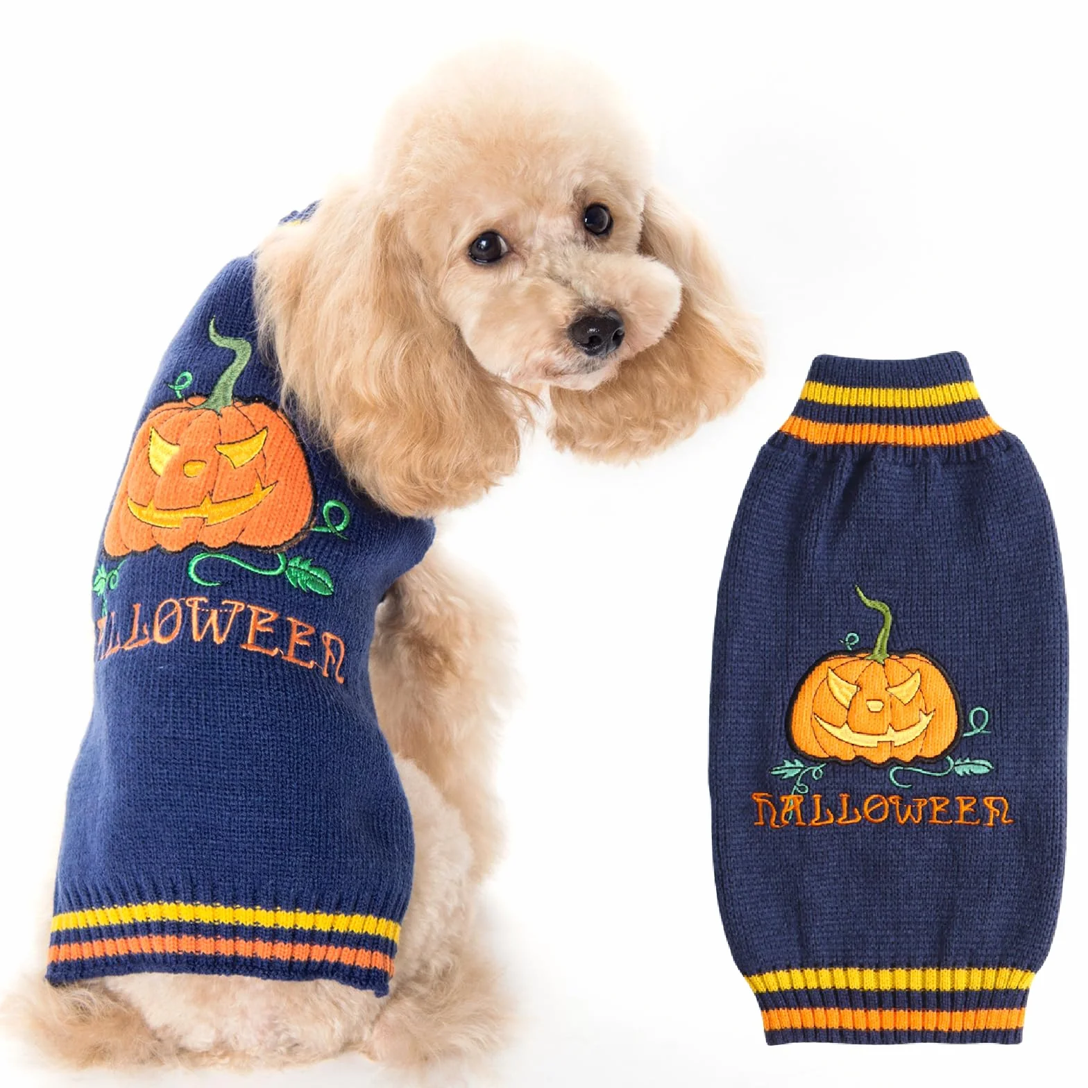 Maglioncino Halloween per Cane e Gatto - Costume Zucca Caldi Vestito - Maglione Taglia per Piccola Media Grande Cani - Blu XS