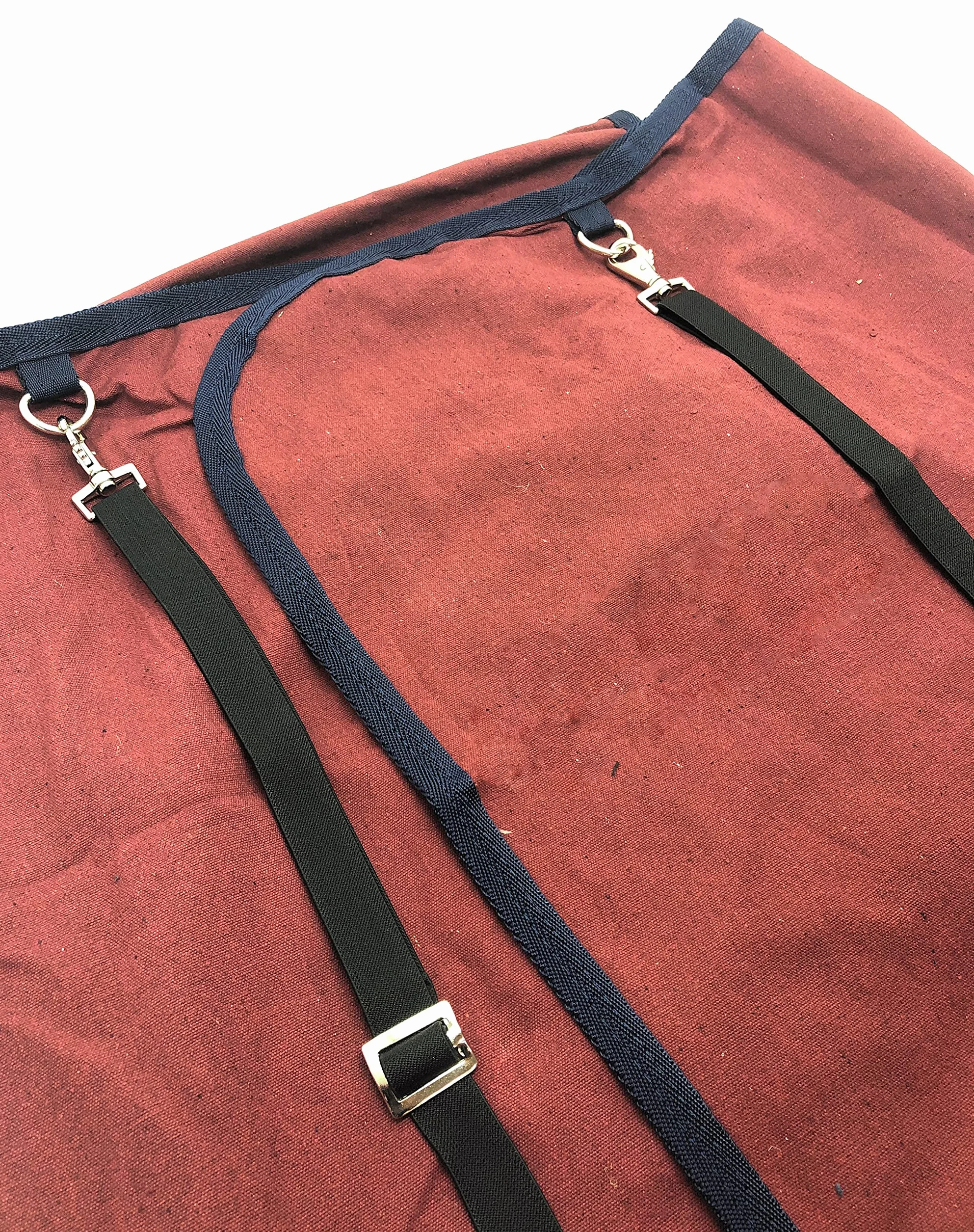 Horses, Coperta da Box per Cavallo in Cotone Modello Maddy 2, Leggera e Traspirante per Primavera e Estate, con Cinghie e Copricoda, BORDEAUX/BLU-135 cm