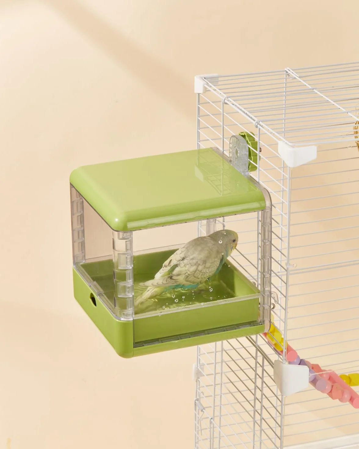 Bagno per uccelli sospeso per gabbia, accessori per uccelli piccoli e medi, pappagalli, inseparabili, fringuelli, parrocchetti (Bianco)