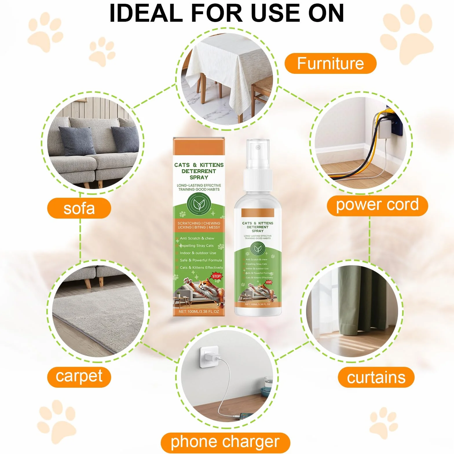 100ML Spray Repellente per Gatti, Spray Disabituante Gatti, Repellente Gatti e Spray AntiGraffio per Gatti Divano, Uso Interno ed Esterno, Protezione del Divano, Cavi, Vestiti, Piante e Mobili
