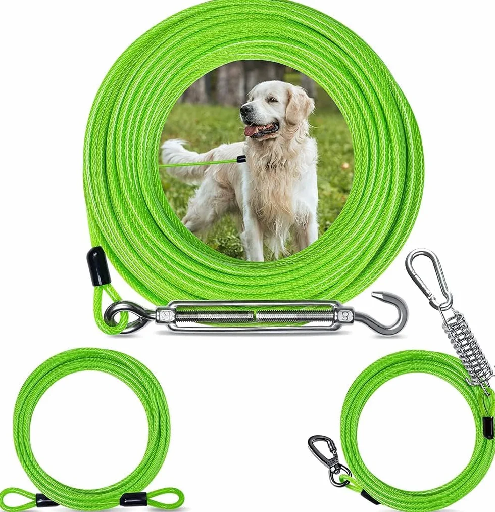 Cavo per cani resistente per cani con sistema di trasporto per cani in acciaio inox da 60 piedi con tappeto per cani per il giardino e il campeggio, cavo grande per cani fino a 250 libbre