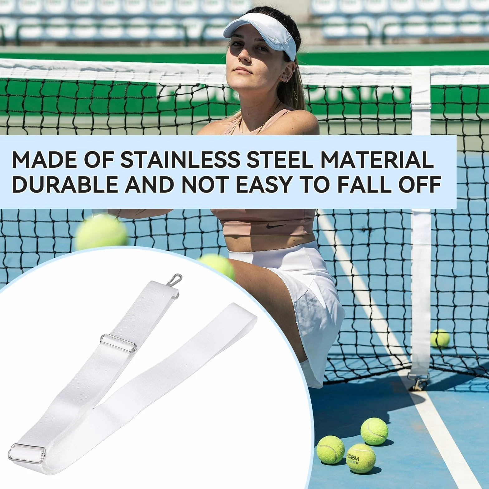 Cinghie per Rete da Tennis 2,2m x 5cm Centrale Altezza Regolabile con Fibbia in Acciaio Inossidabile