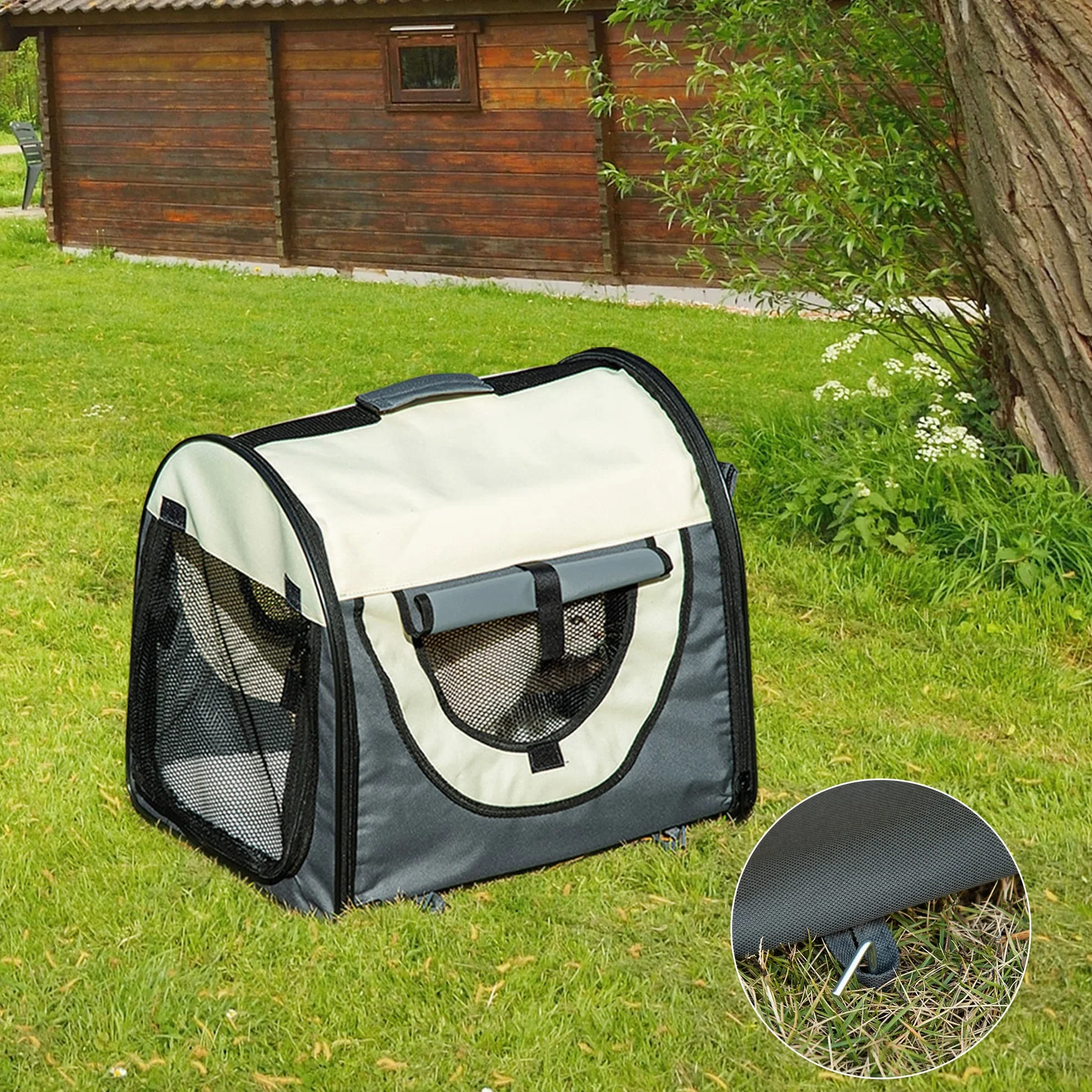 PawHut Trasportino per Animali Domestici Pieghevole in Oxford con Cuscino Rimovibile Lavabile e Borsa per Trasporto, Grigio Scuro
