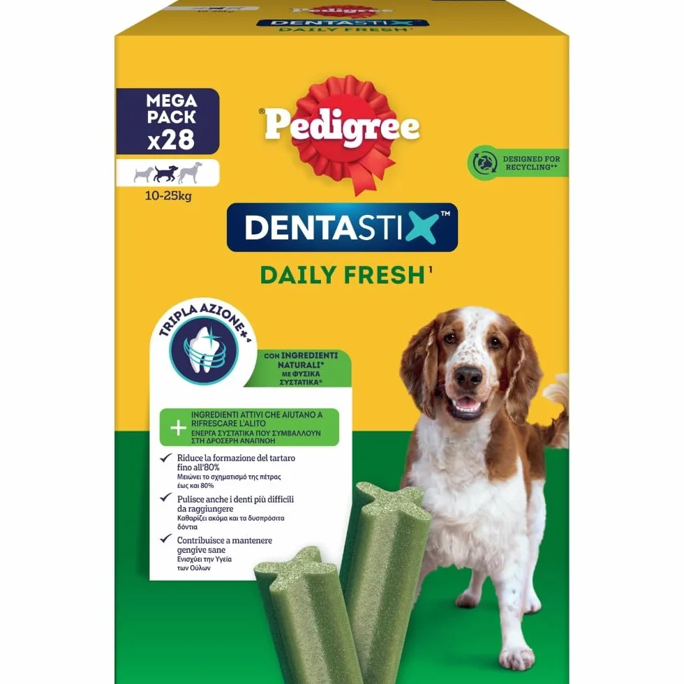 Pedigree Dentastix Fresh 112 Snack per la Igiene Orale (Cane Medio 10-25 kg) 180 g 28 Pezzi - 4 Confezioni da 28 (112 Pezzi totali)
