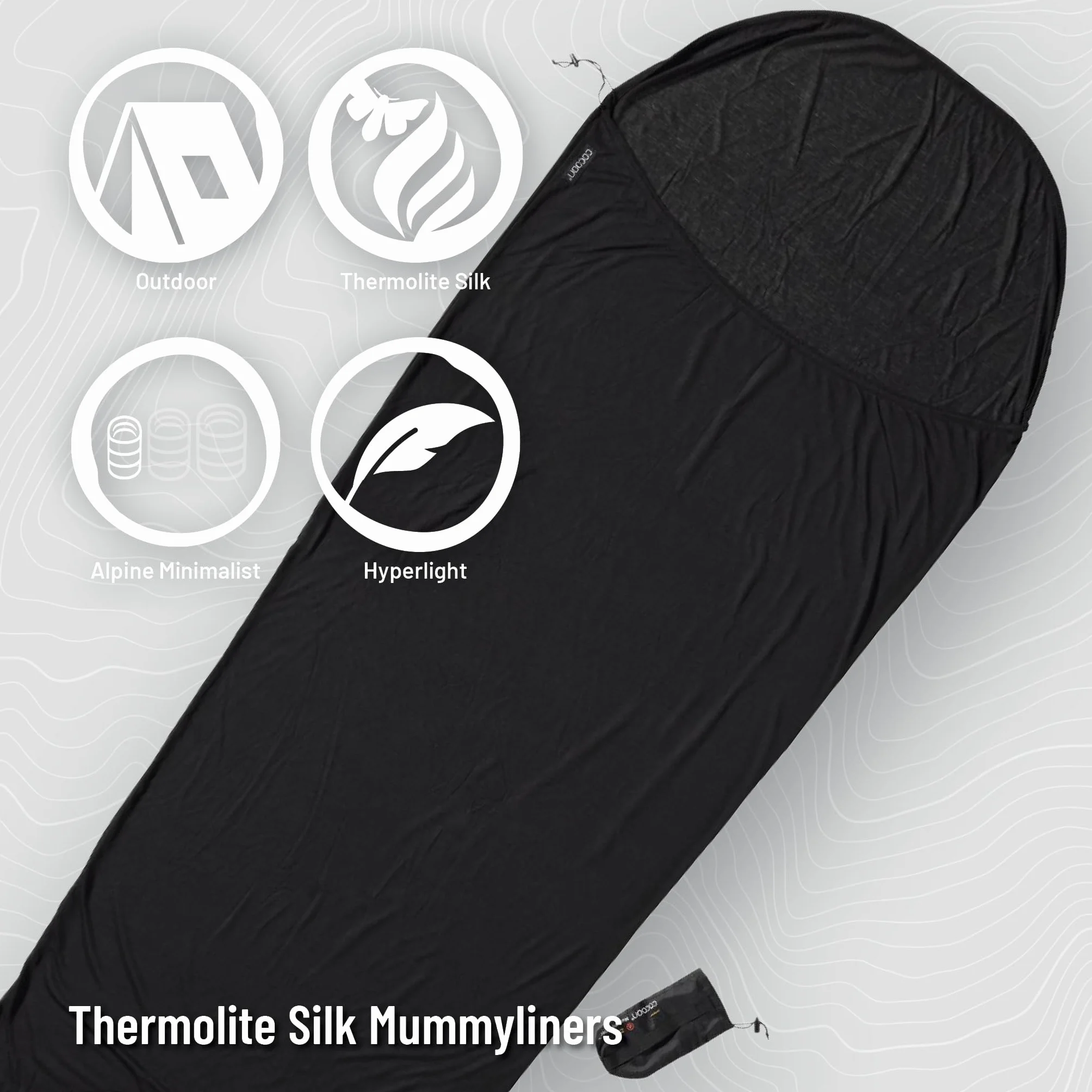 Cocoon Lenzuola per Sacco a Pelo Thermolite Mummyliner, 241x90 cm, Volcano Grey
