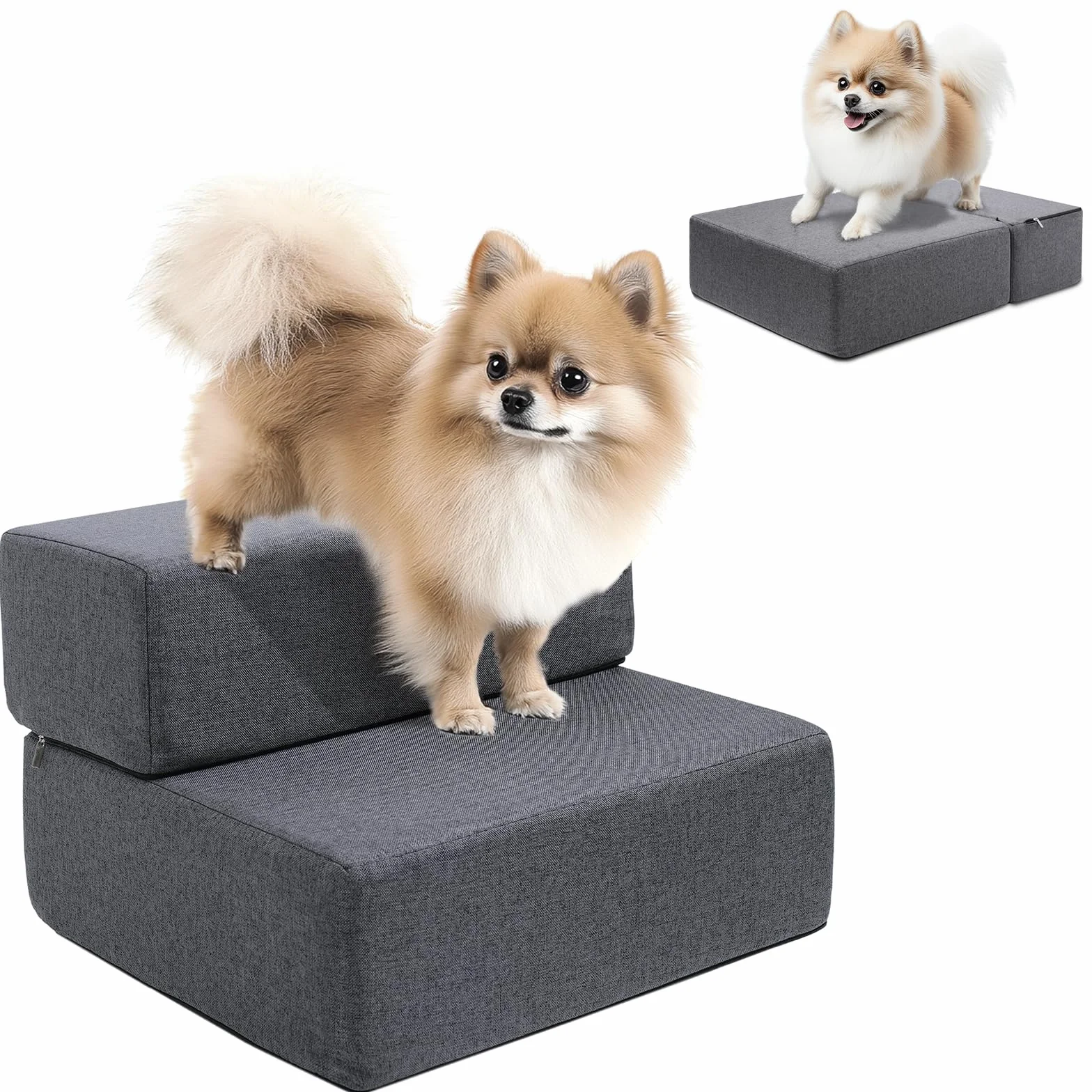 Scaletta per cani piccola taglia 30,5 cm 2 gradini modulare antiscivolo per letto divano grigio
